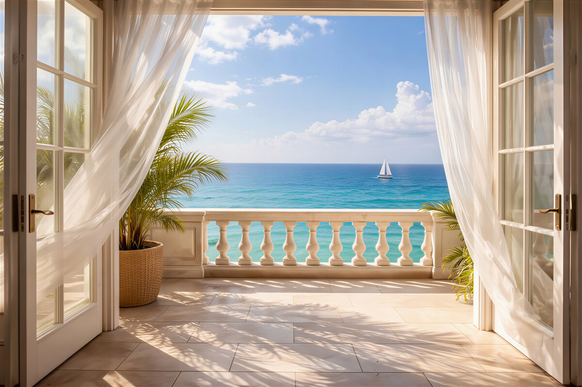 Fototapeten Terrasse mit Meerblick
