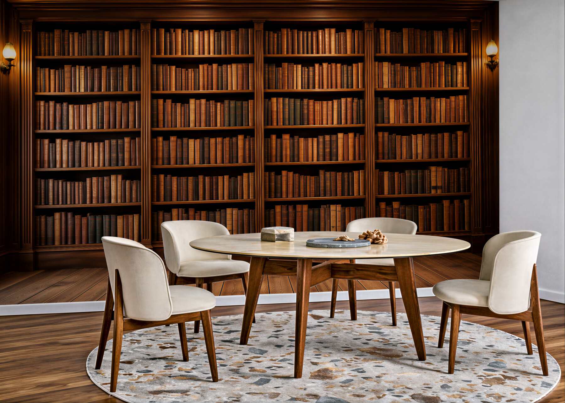 Fototapeten Klassische Bibliothek mit Holzregalen
