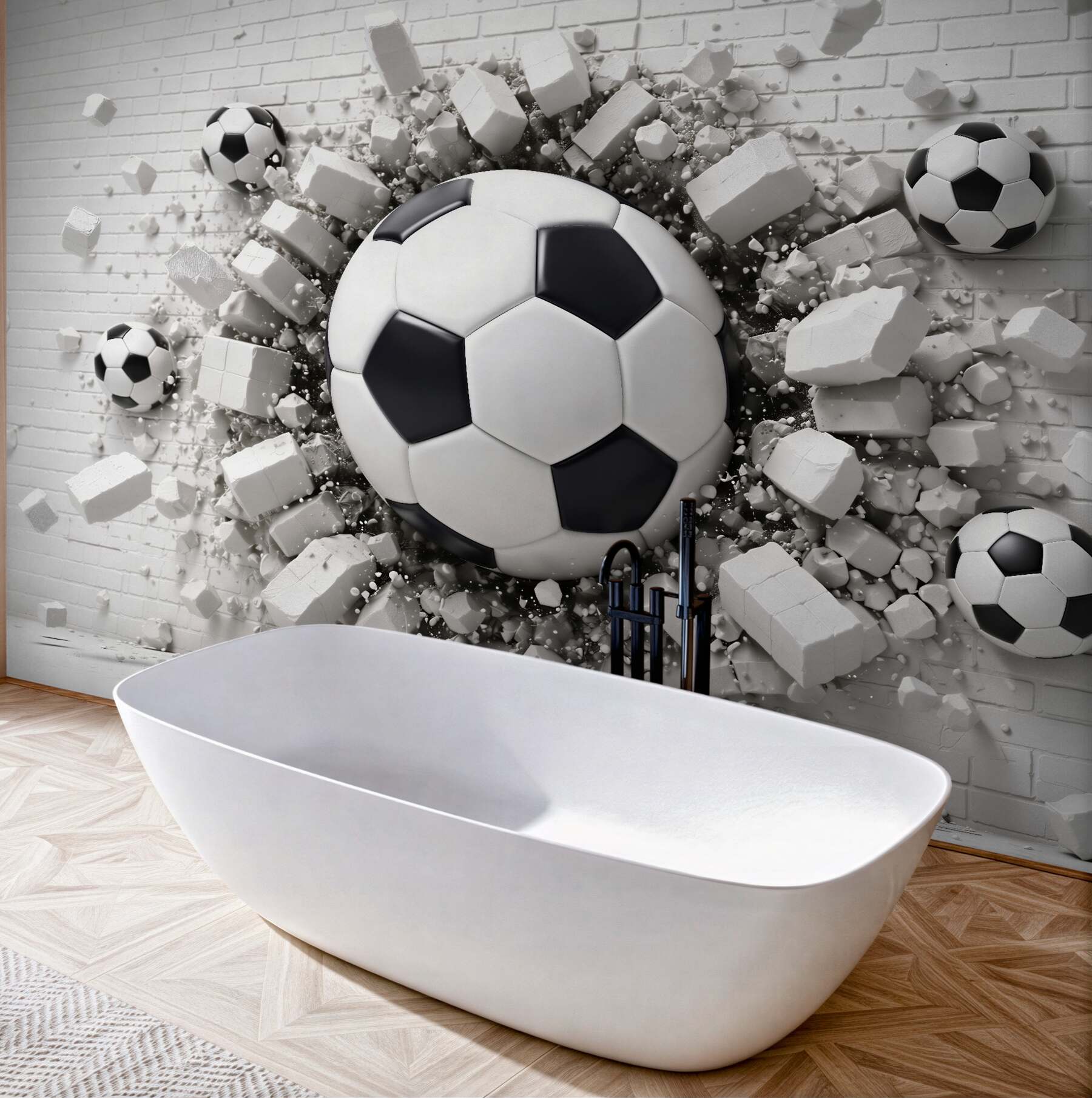 Fototapeten 3D-Ball durchbricht die Wand