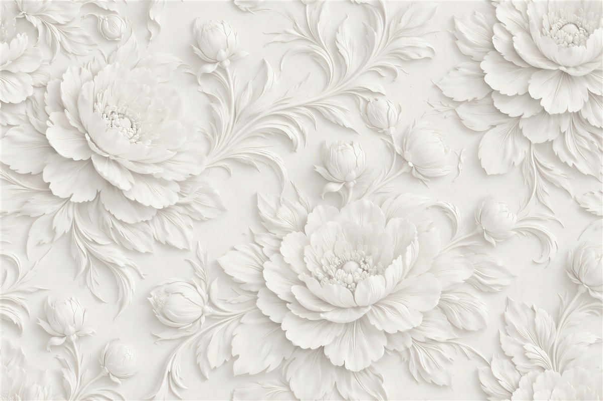 Fototapeten Weiße Blumen in elegantem Relief