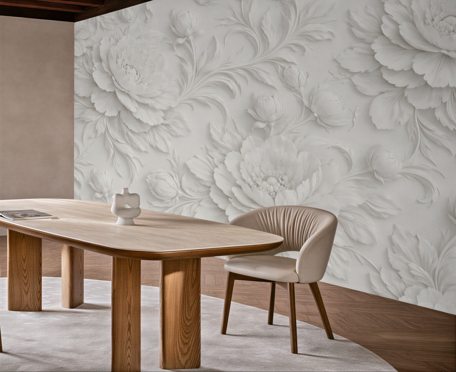 Fototapeten Weiße Blumen in elegantem Relief
