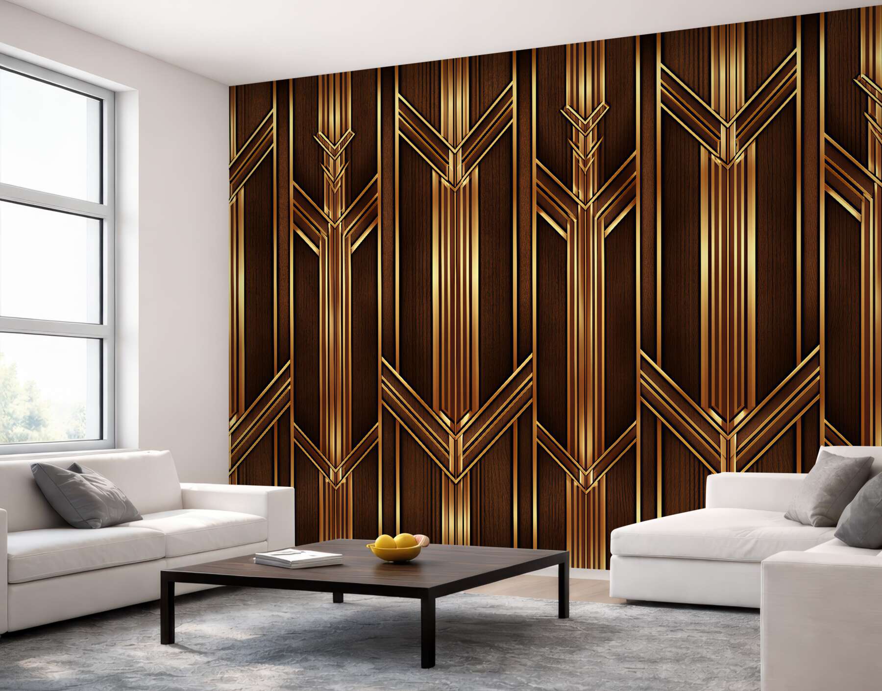 Fototapeten Goldenes geometrisches Holz Glamour