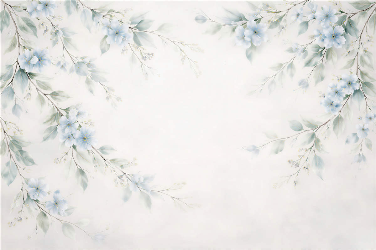 Fototapeten Zarte blaue Aquarellblumen
