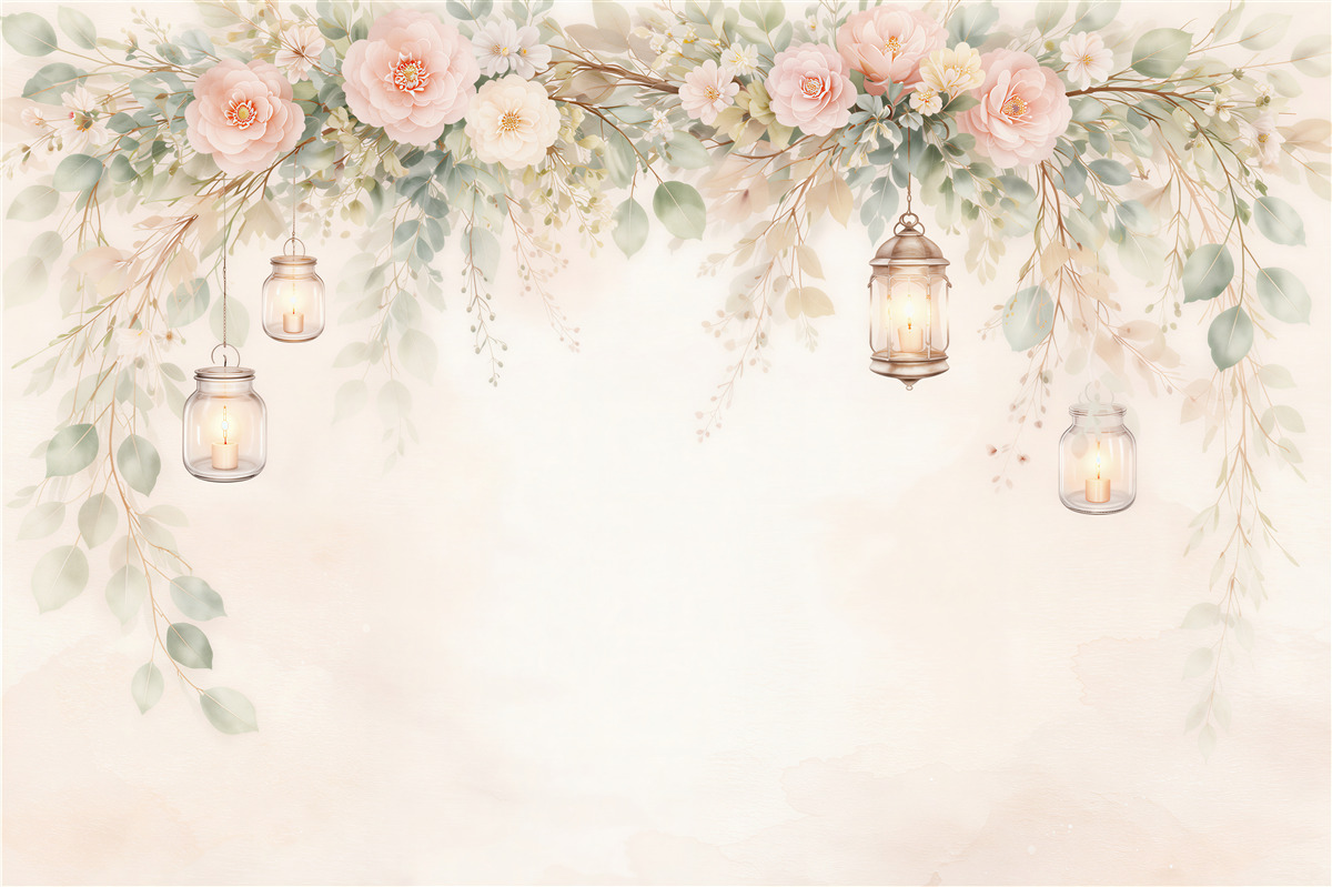 Fototapeten Romantische Blumen mit Lampions