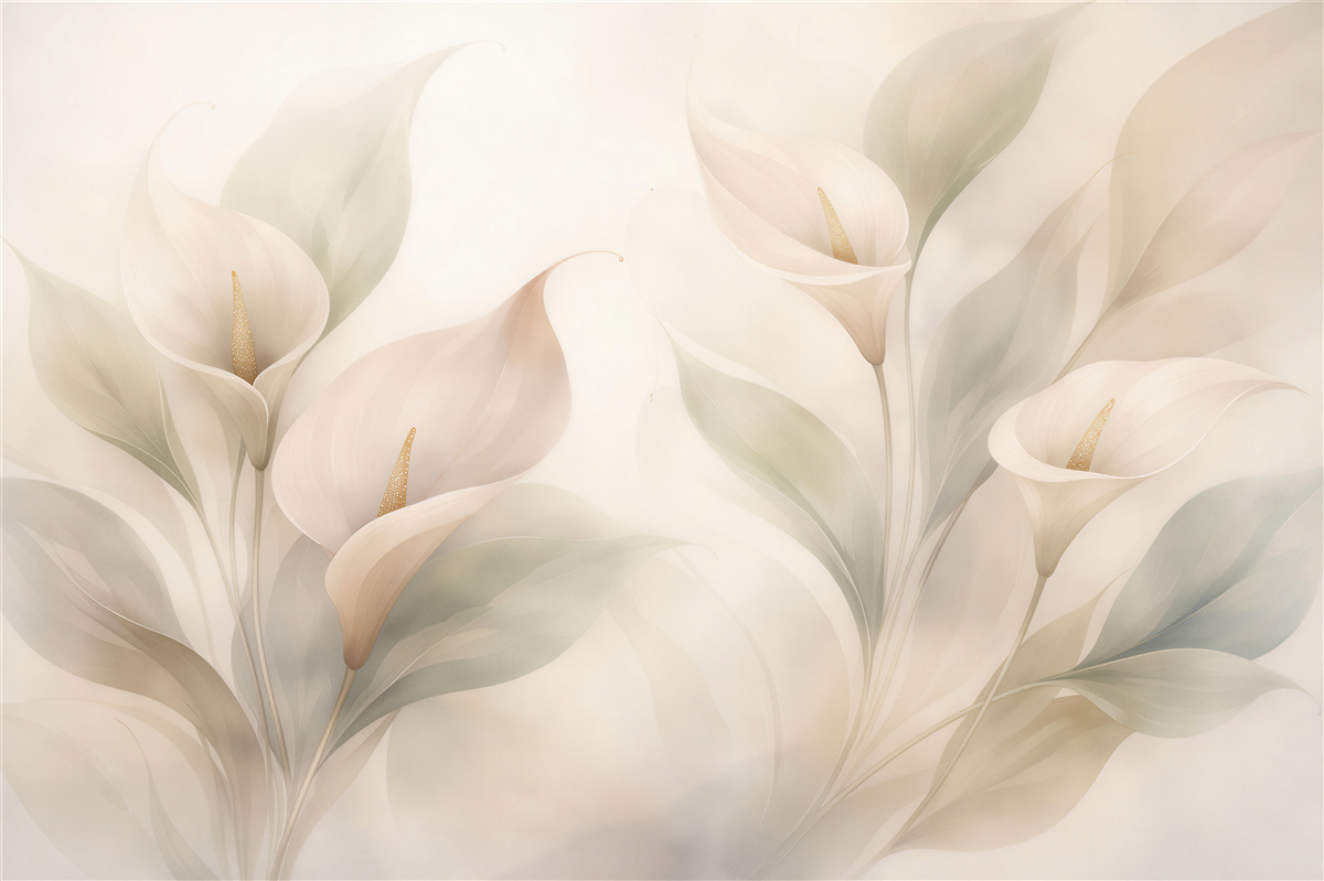 Fototapeten Subtile Calla-Lilien im beigen Nebel