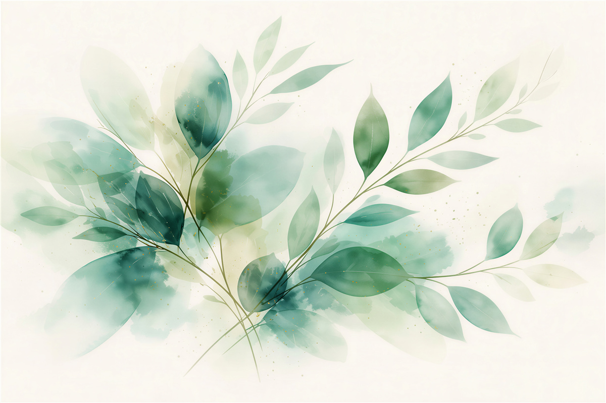 Fototapeten Minzfarbene Blätter in aquarellhafter Leichtigkeit