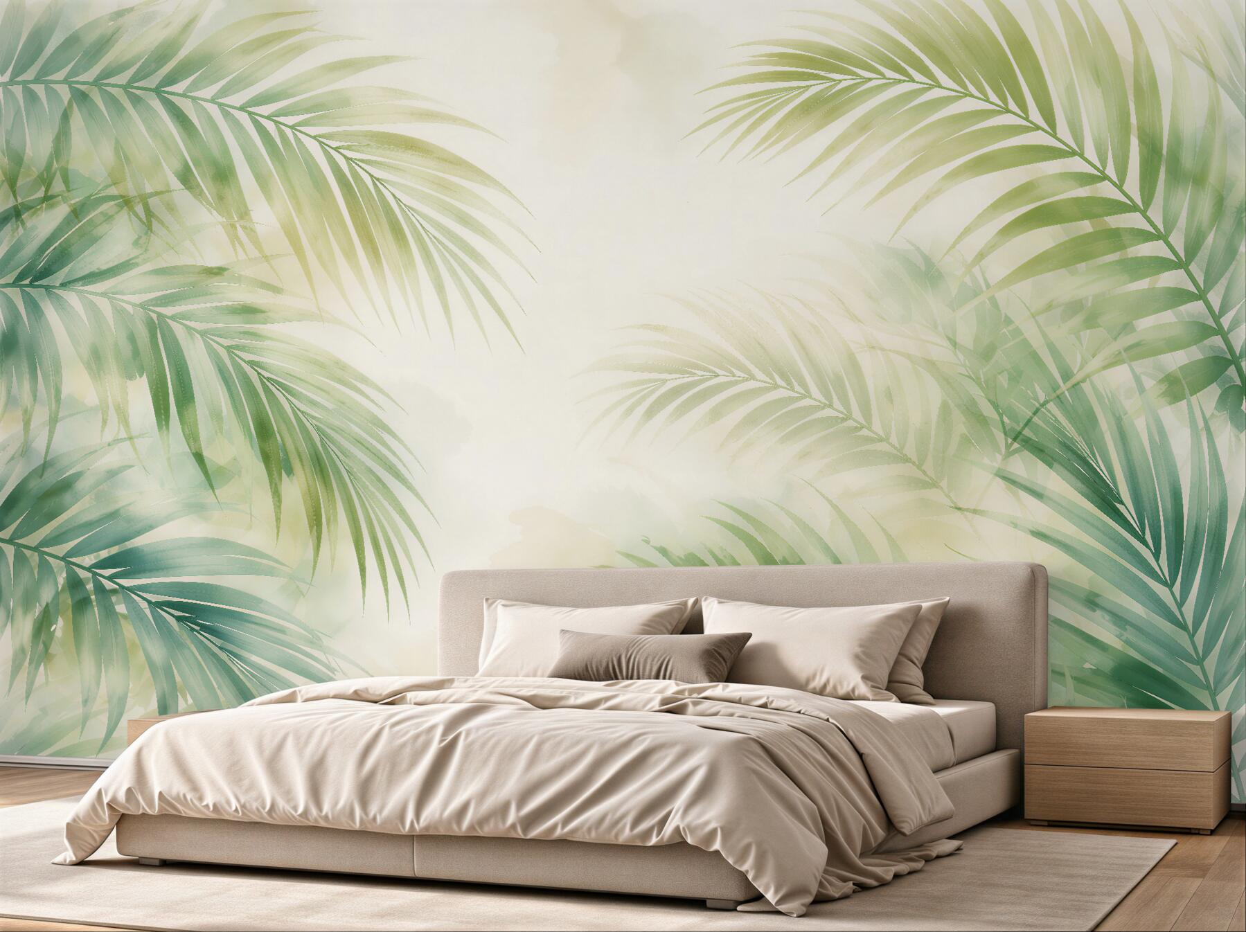 Fototapeten Aquarellierte Palmblätter