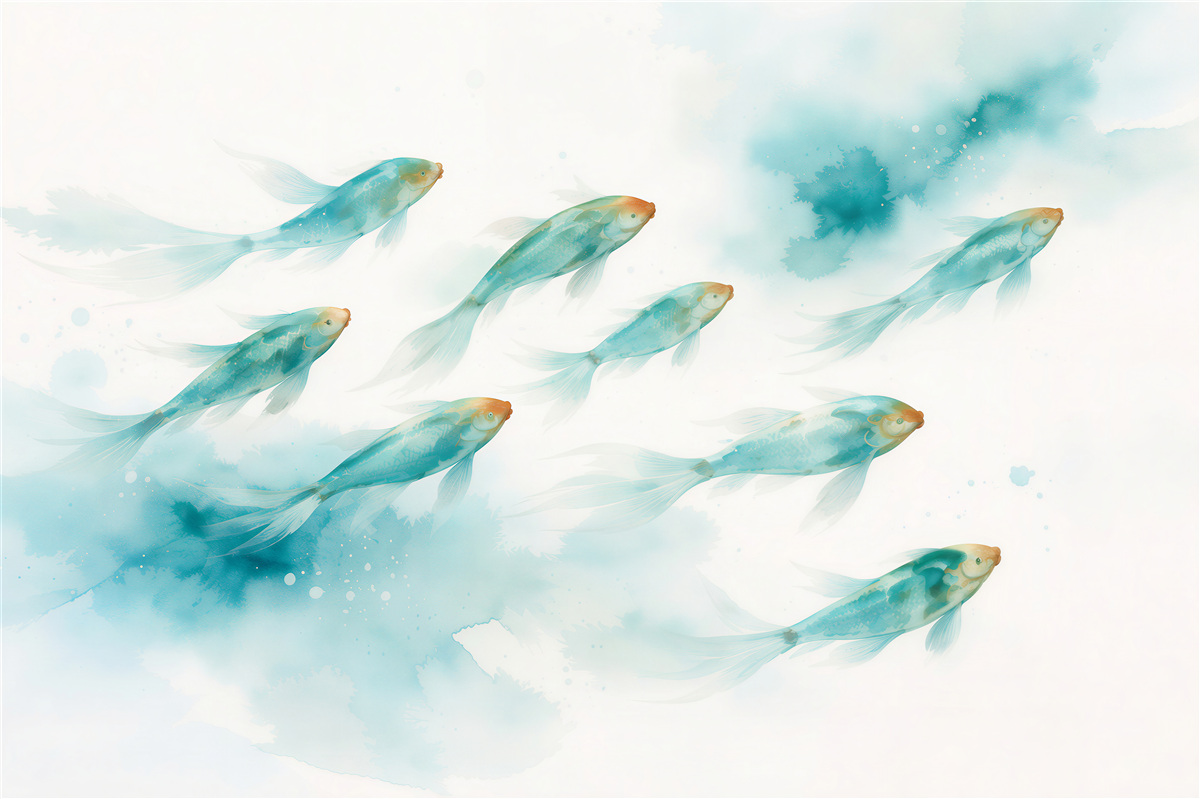 Fototapeten Aquarellkarpfen in Blau