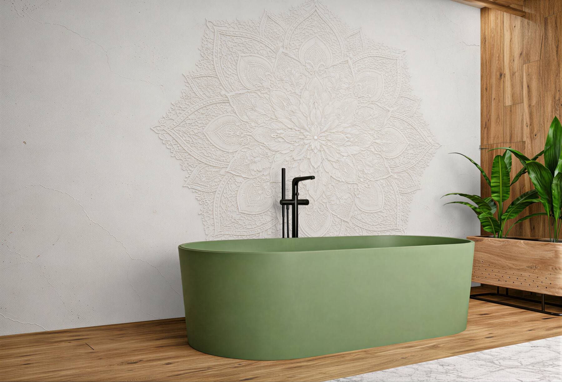 Fototapeten Cremefarbene Mandala im Boho-Stil