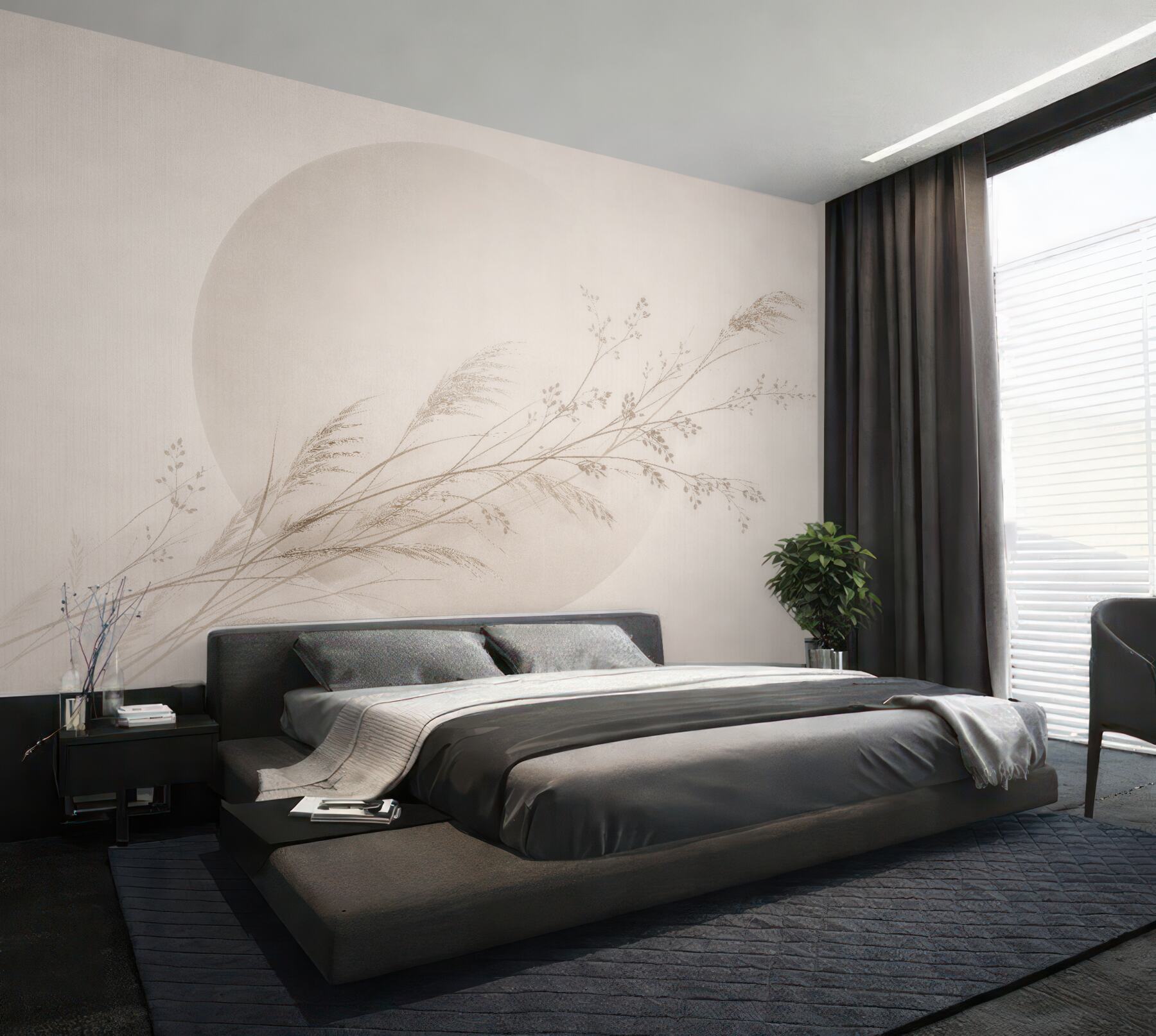 Fototapeten Beige Gräser im minimalistischen Licht