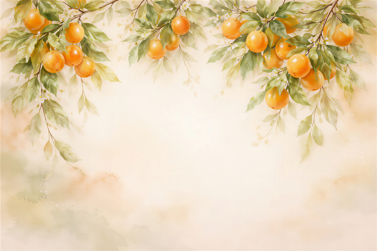Fototapeten Aquarellorangen an Zweigen