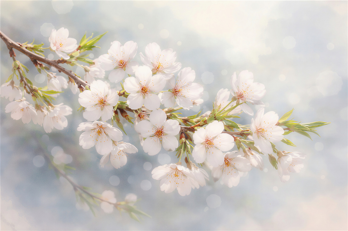 Fototapeten Blühender Zweig der Frühlingskirsche