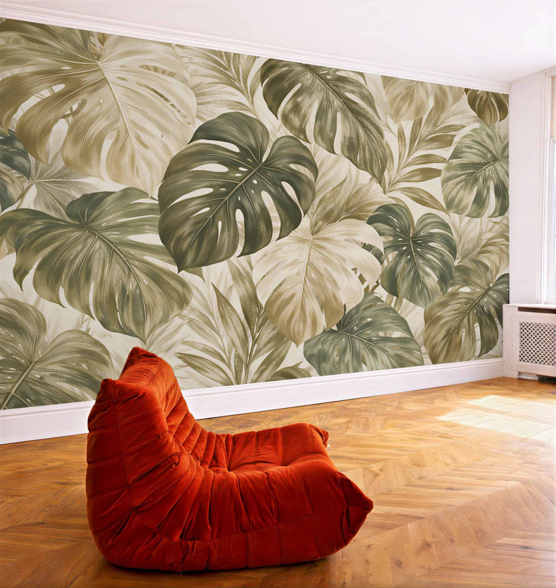 Fototapeten Beige Monstera-Blätter im Retro-Stil