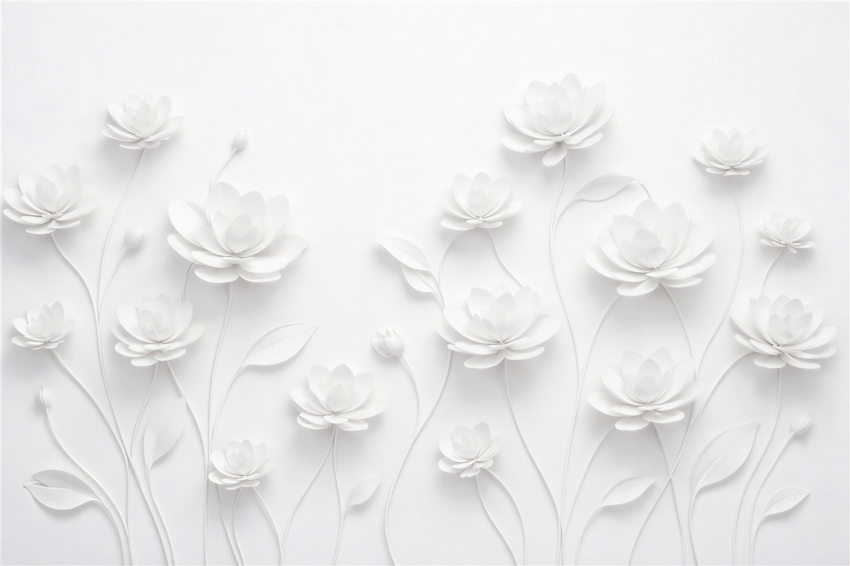 Fototapeten Weiße Blumen in subtilem 3D