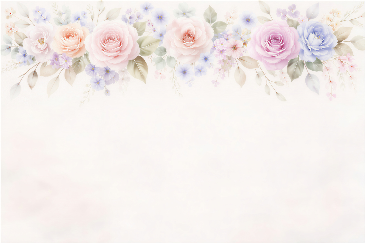 Fototapeten Pastellrosen und Blumen in Aquarell