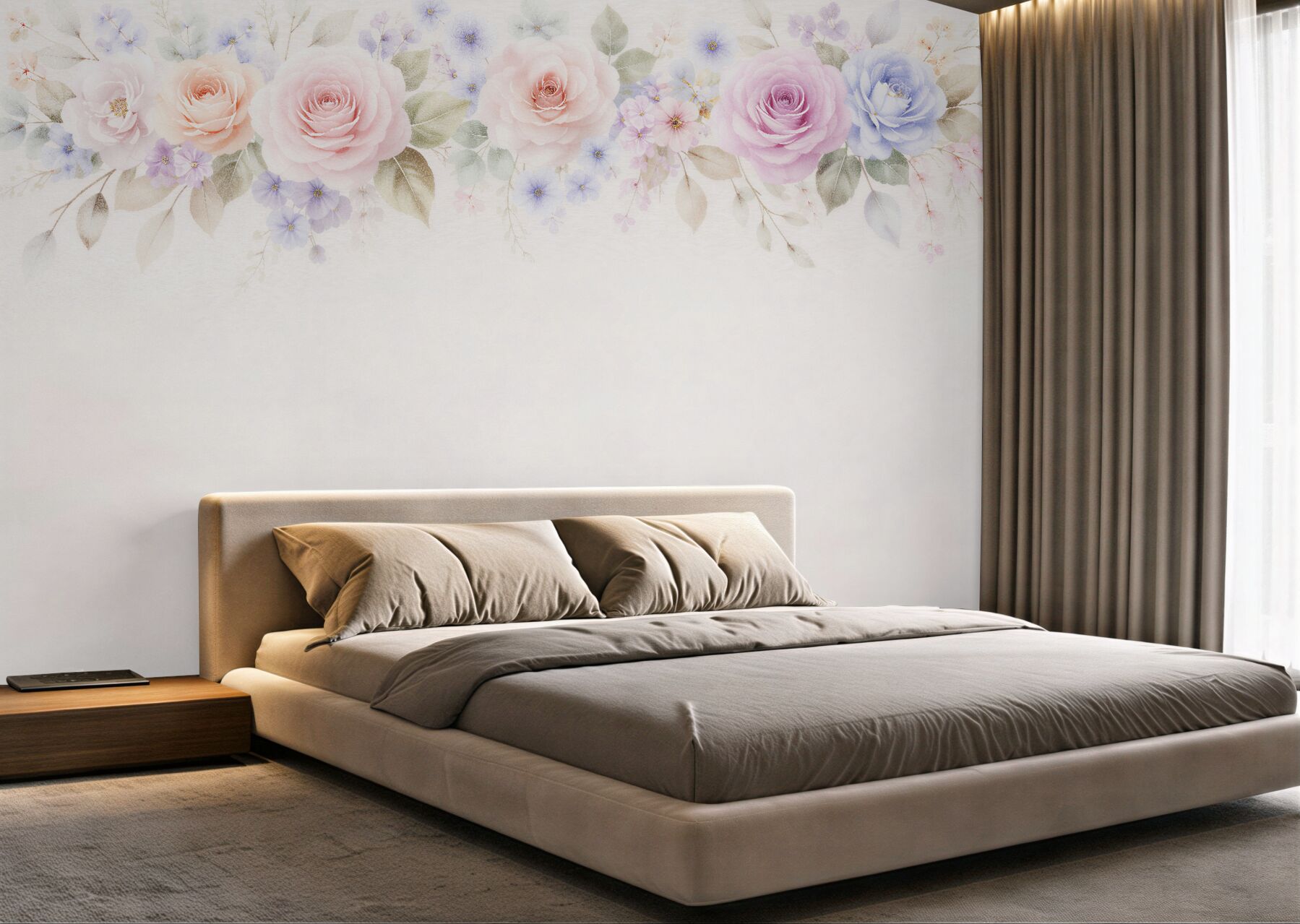Fototapeten Pastellrosen und Blumen in Aquarell