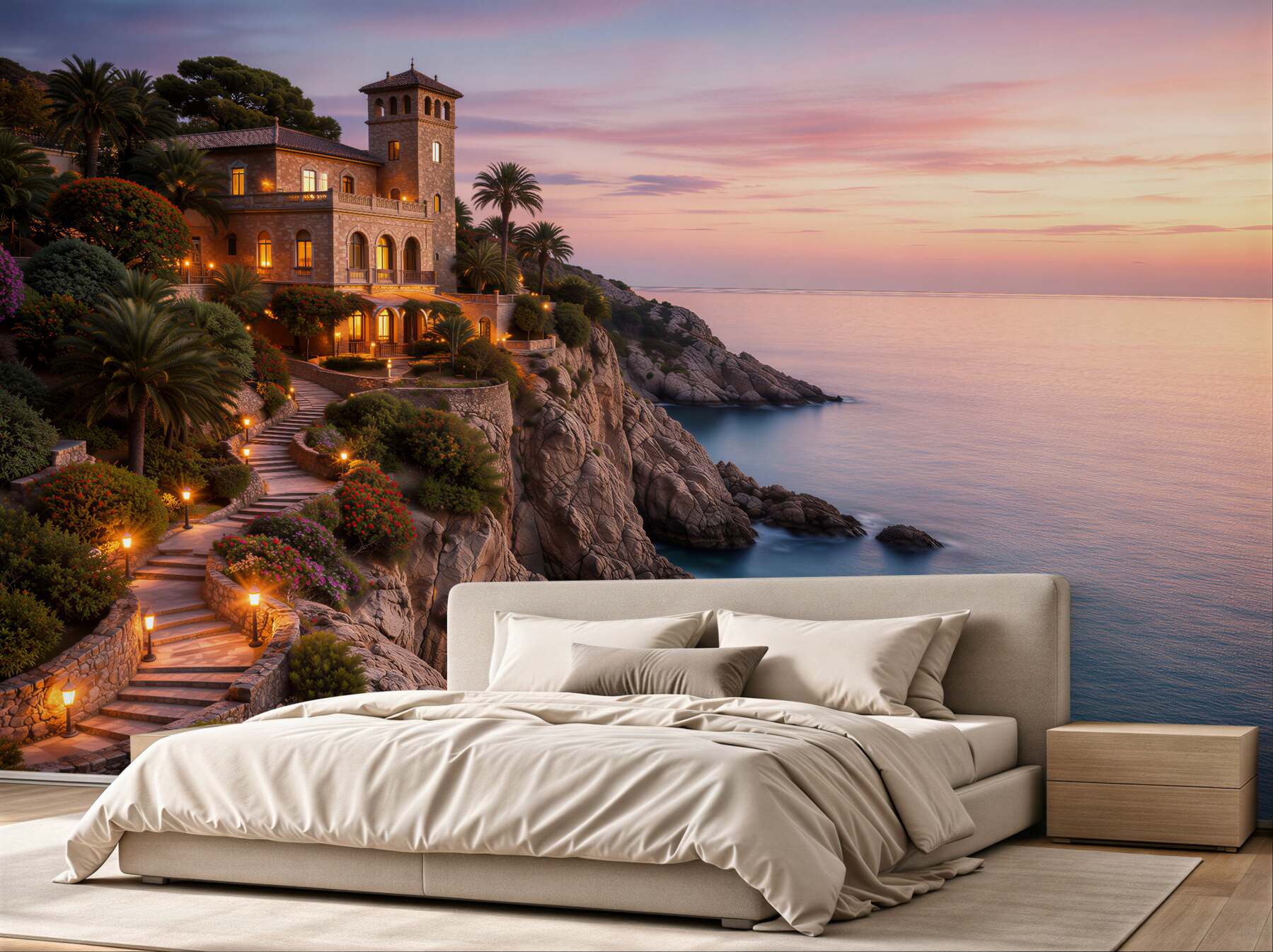 Fototapeten Luxuriöse Villa am ruhigen Meer