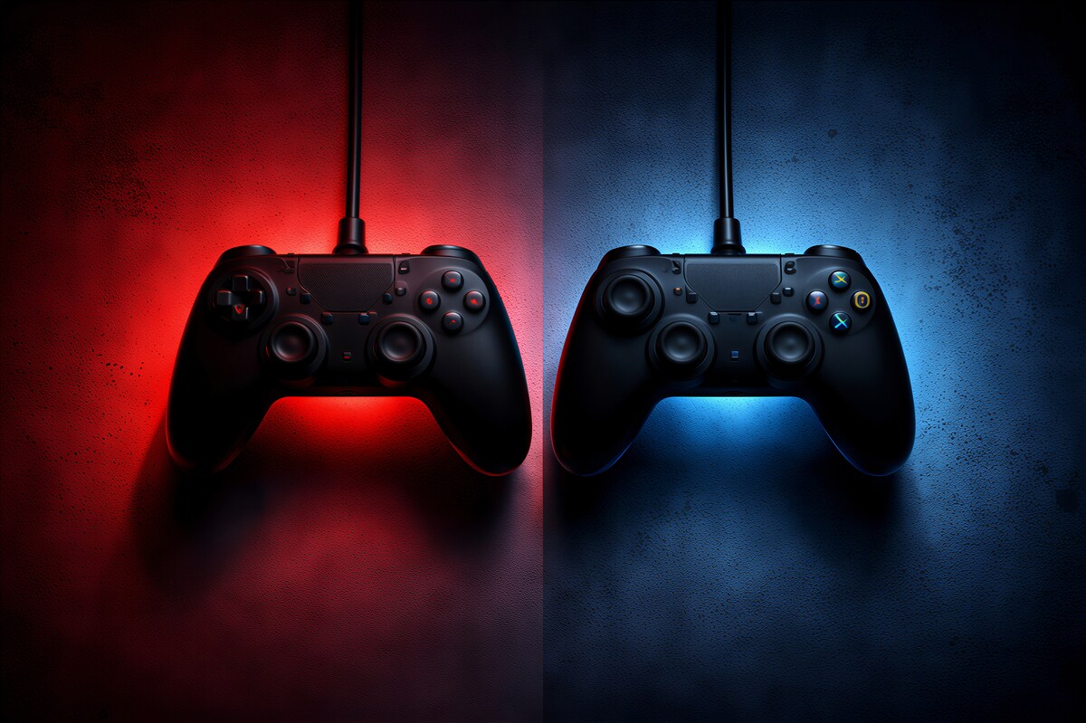 Fototapeten Neonfarbene Gamepads für Gamer