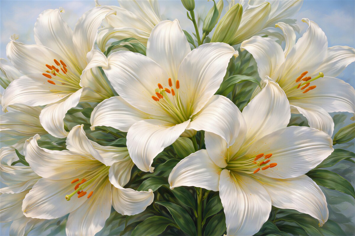 Fototapeten Weiße Lilien in leuchtender Blüte