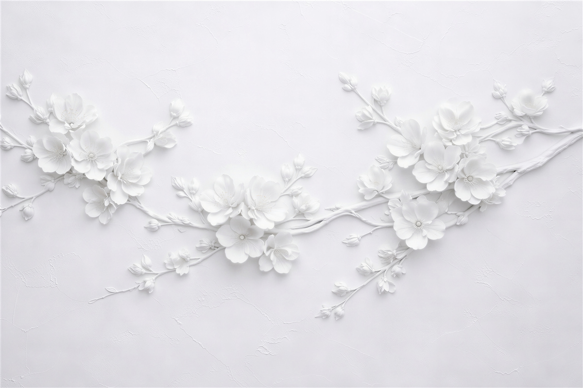 Fototapeten Weiße Blumen auf einem Ast 3D