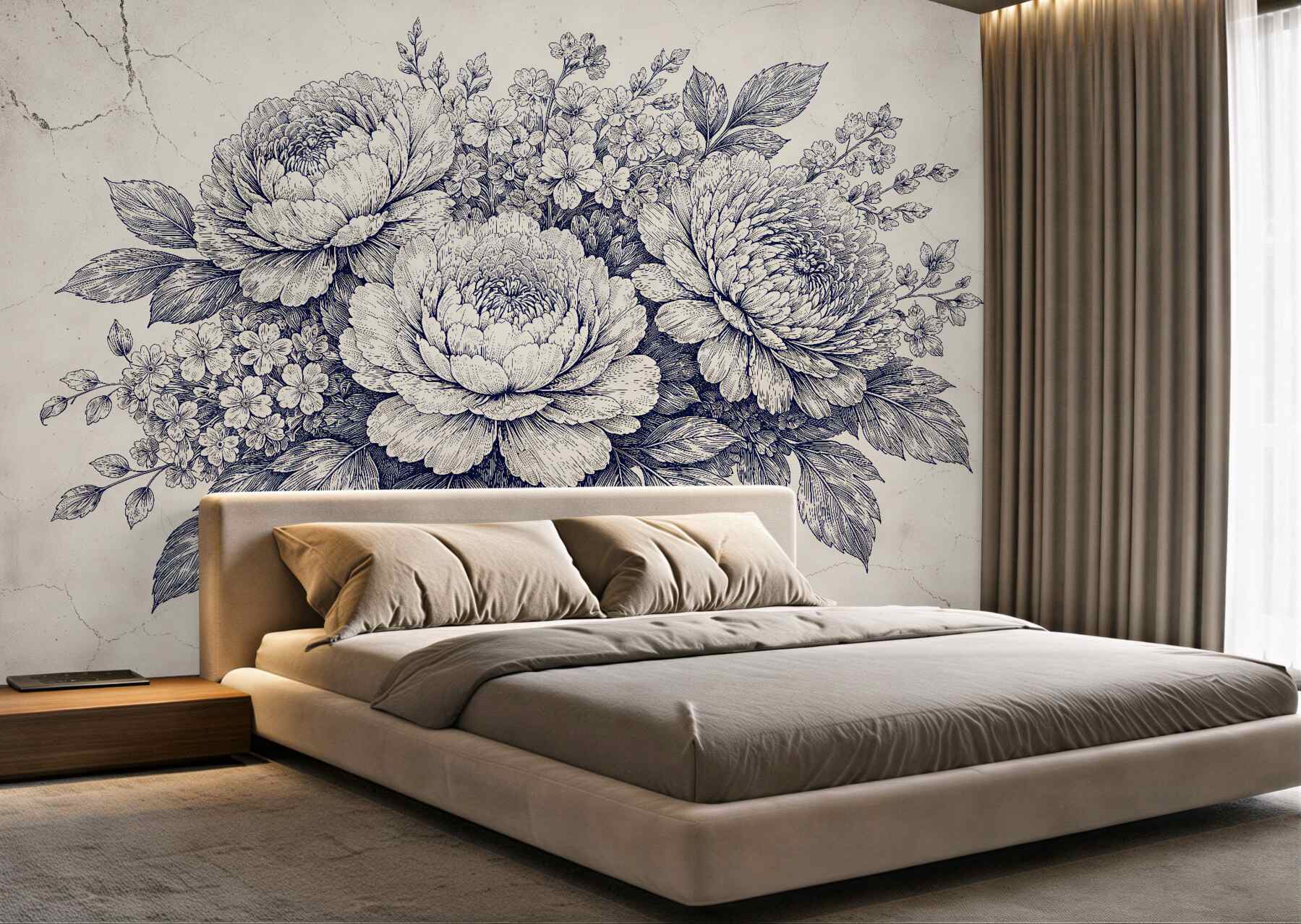 Fototapeten Florale Skizze im Retro-Stil