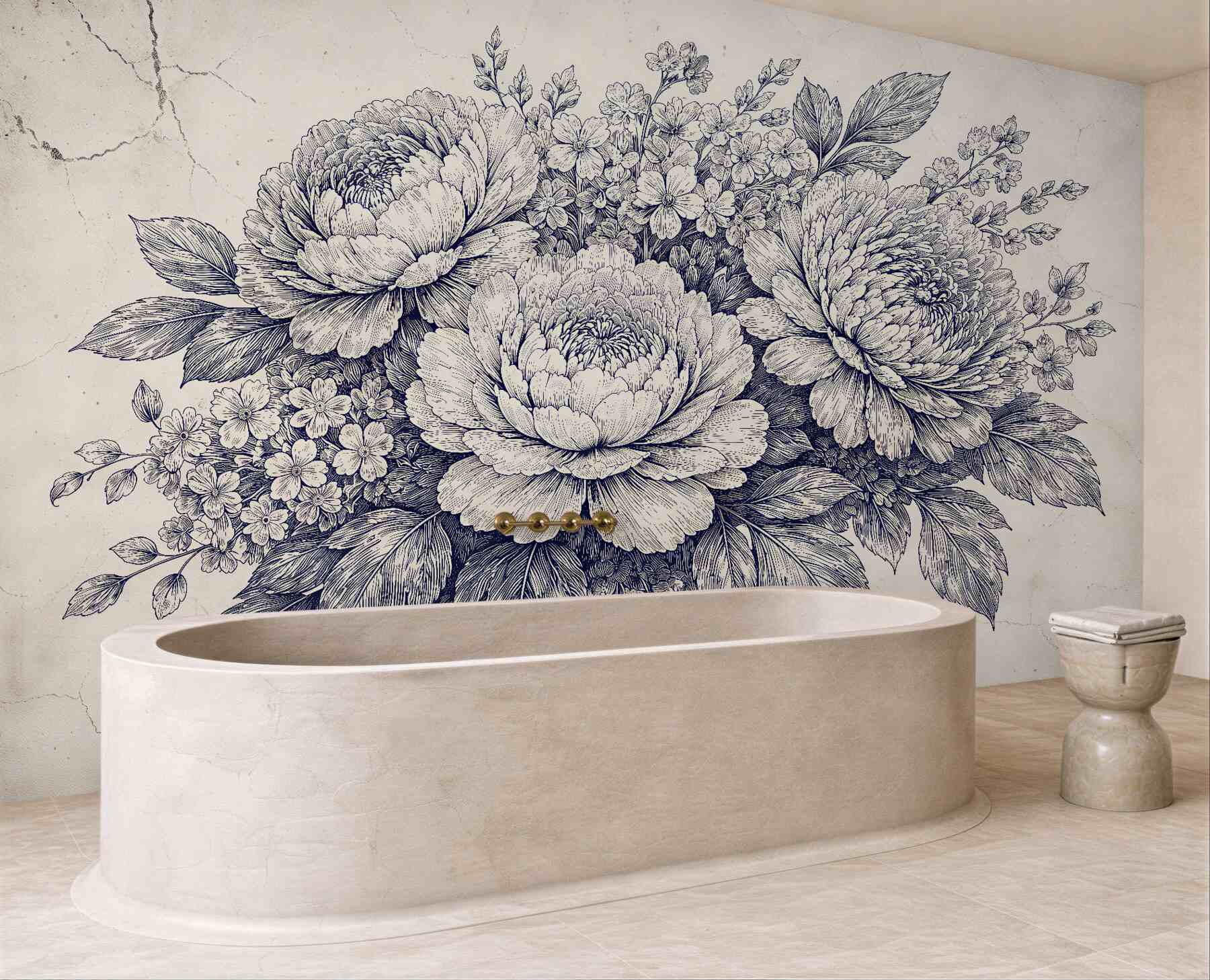 Fototapeten Florale Skizze im Retro-Stil