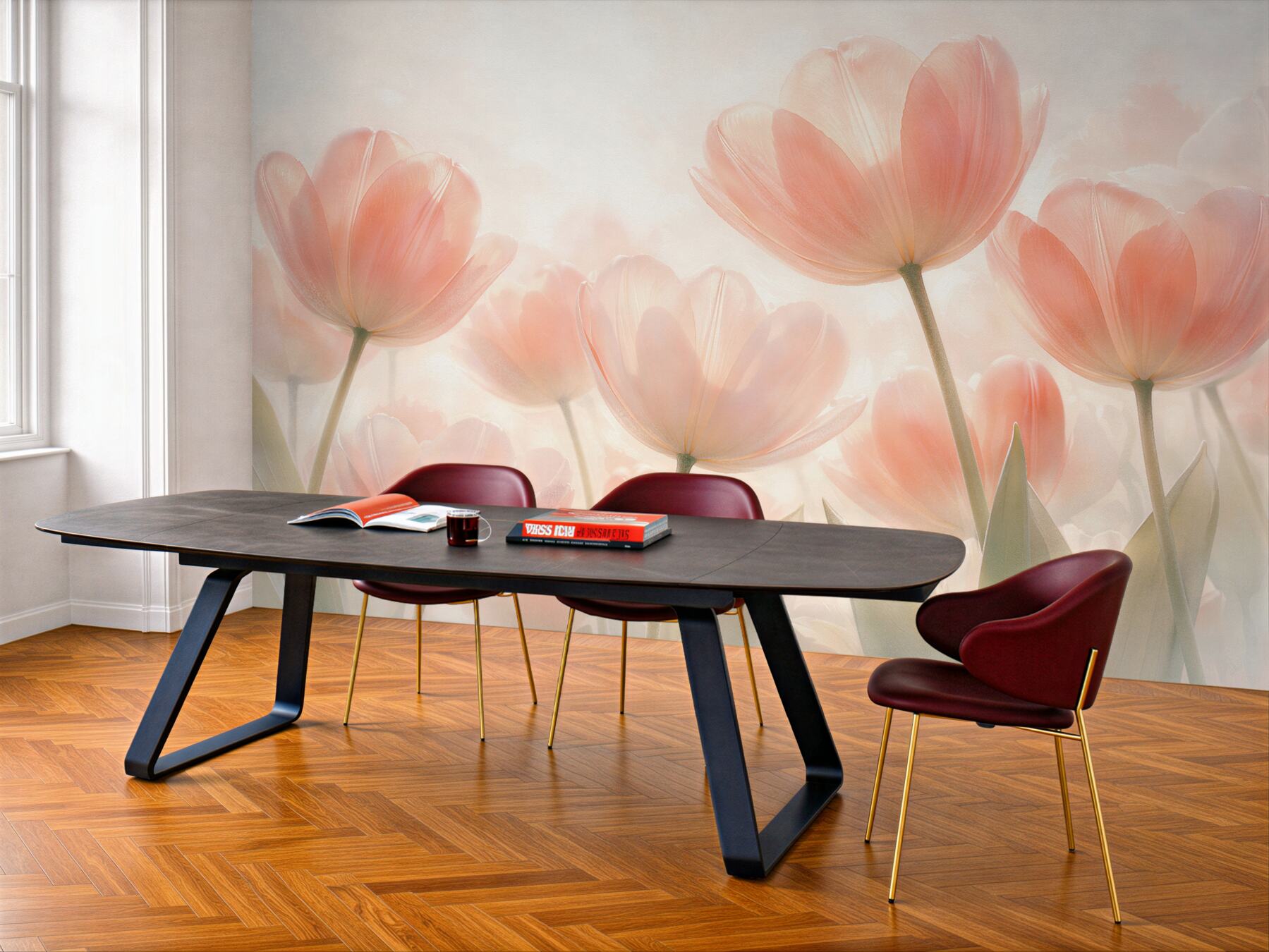 Fototapeten Pastellfarbene Tulpen im Glanz