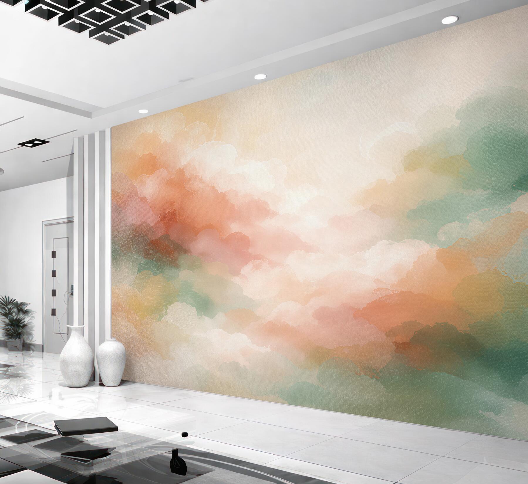 Fototapeten Pastellfarbene Aquarellwolken