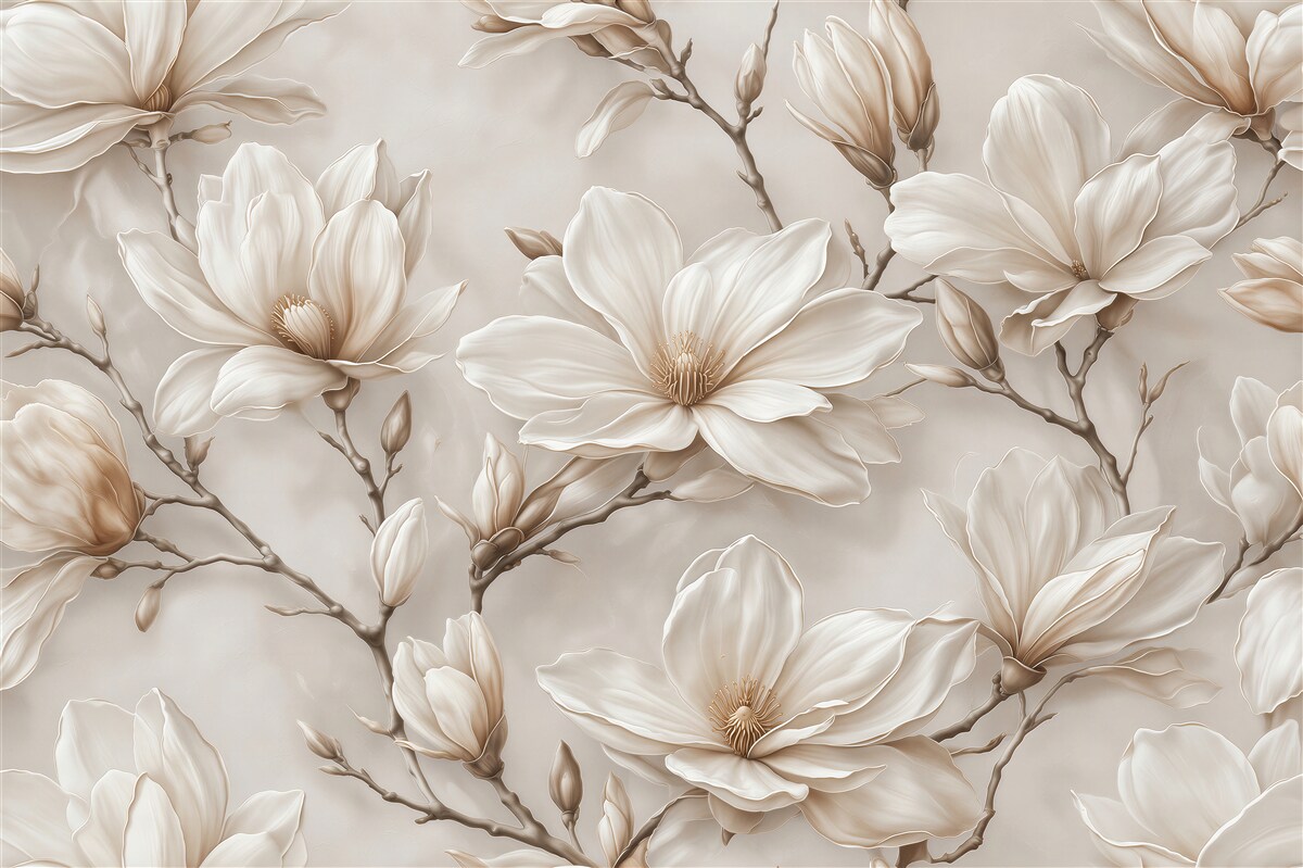 Fototapeten Cremefarbene Magnolie im eleganten Stil