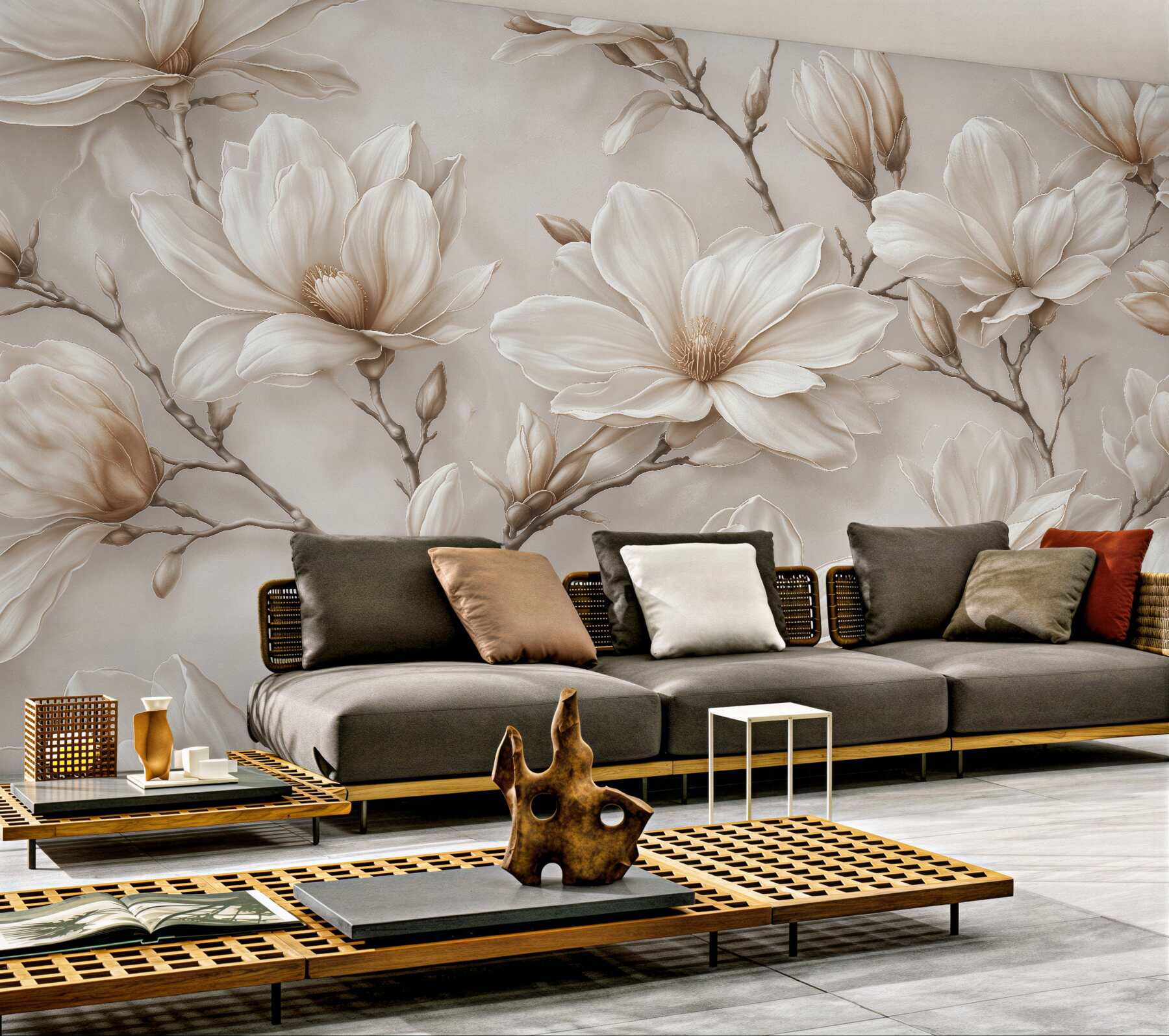 Fototapeten Cremefarbene Magnolie im eleganten Stil