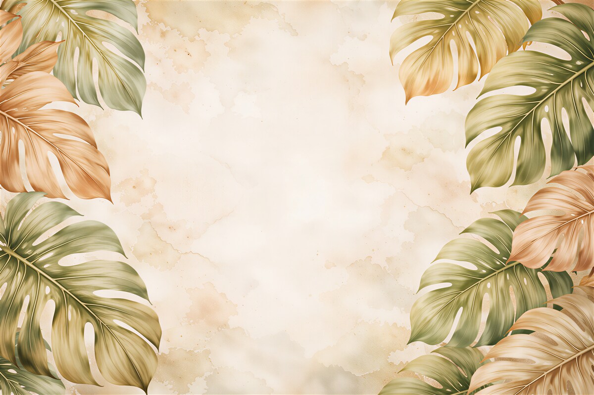 Fototapeten Tropische Monstera-Blätter in Beige