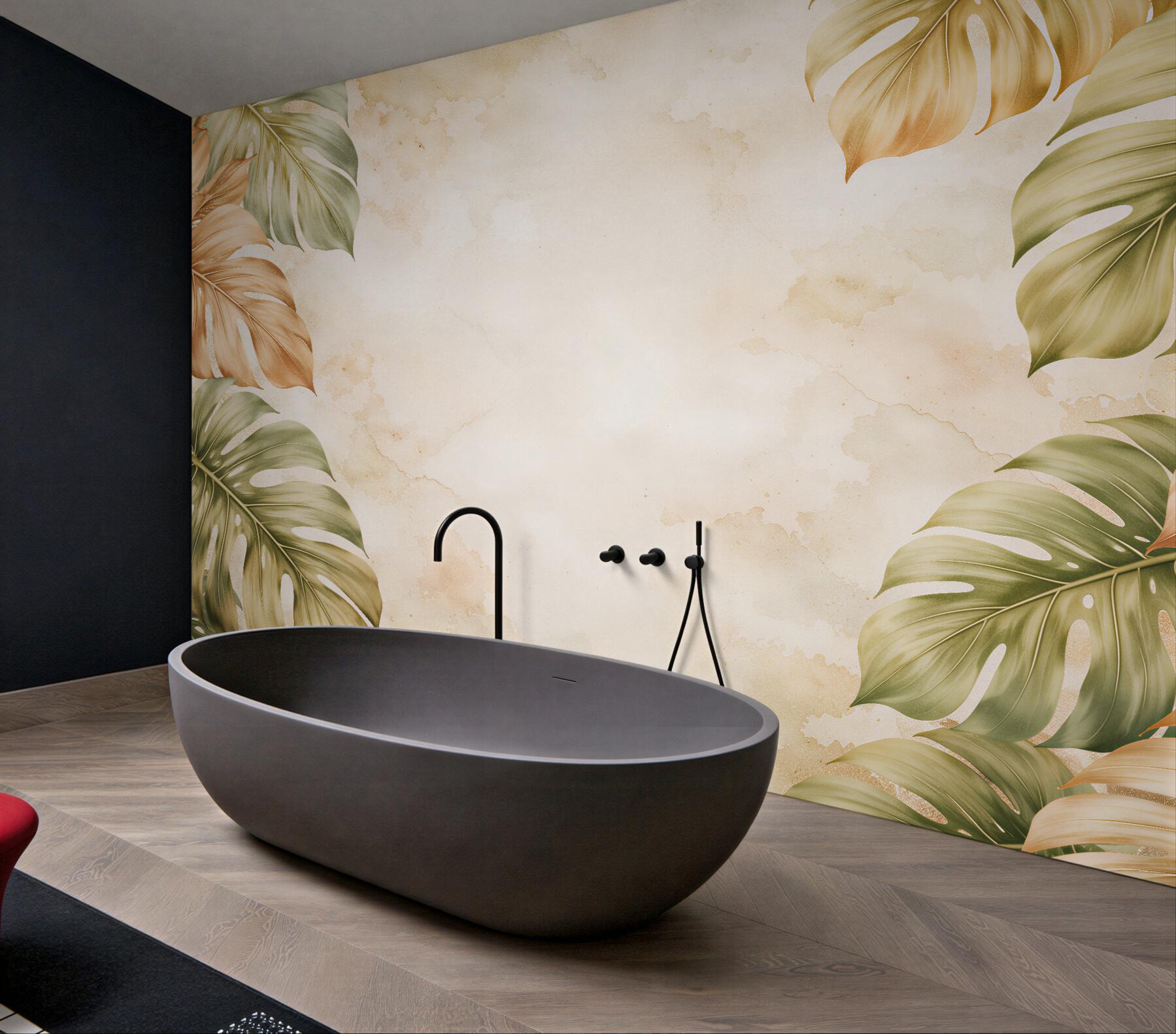 Fototapeten Tropische Monstera-Blätter in Beige
