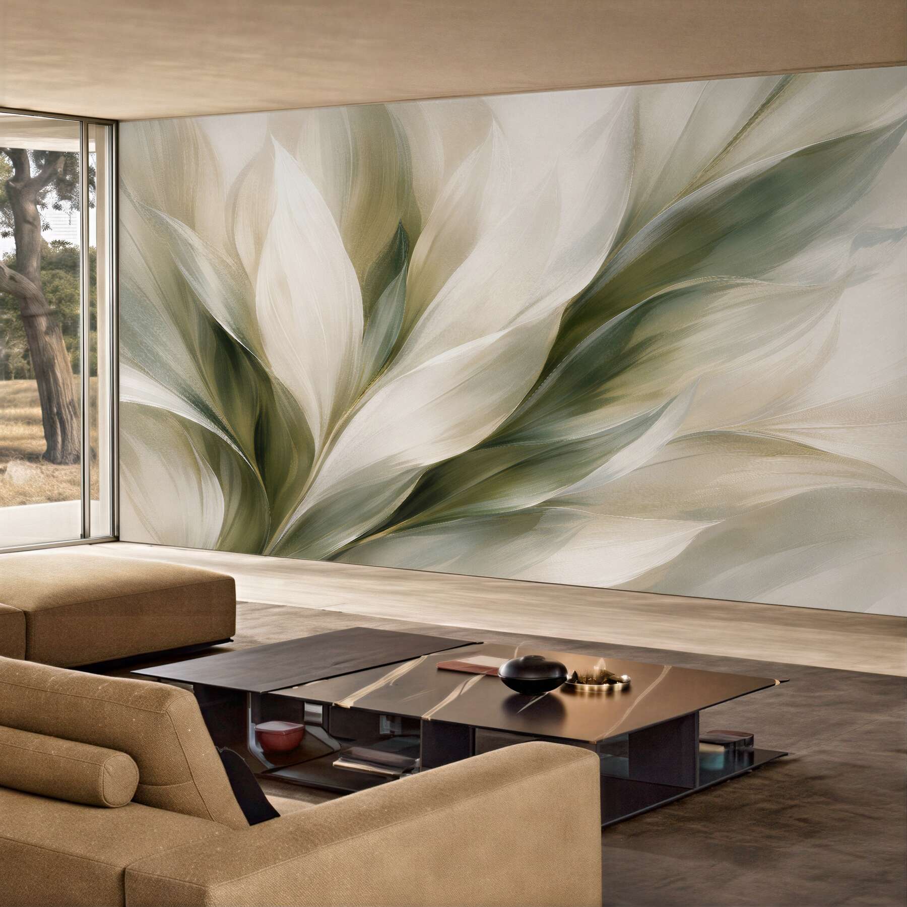 Fototapeten Cremefarbene Blätter in kunstvoller Verflechtung