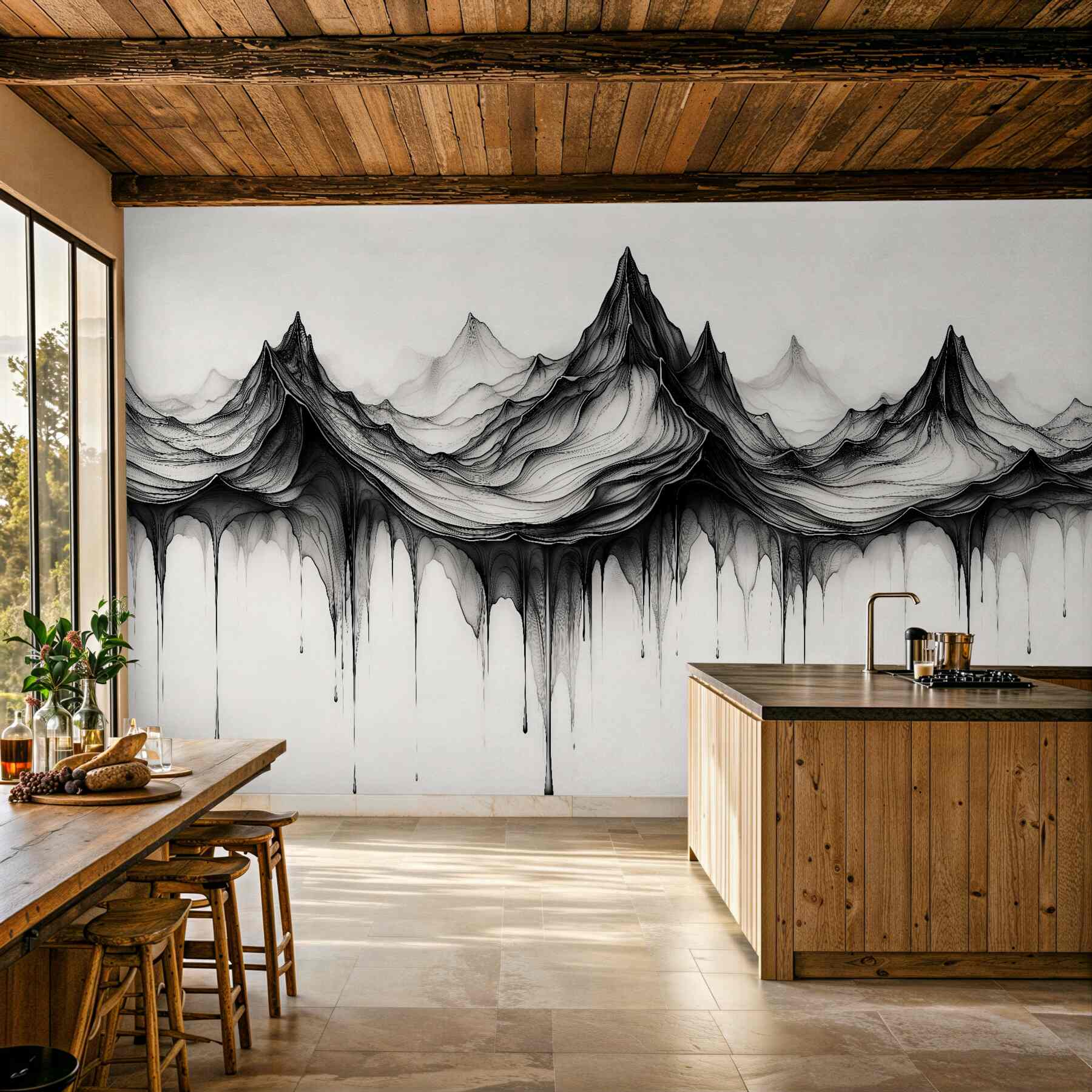 Fototapeten Tintenberge im monochromen Nebel