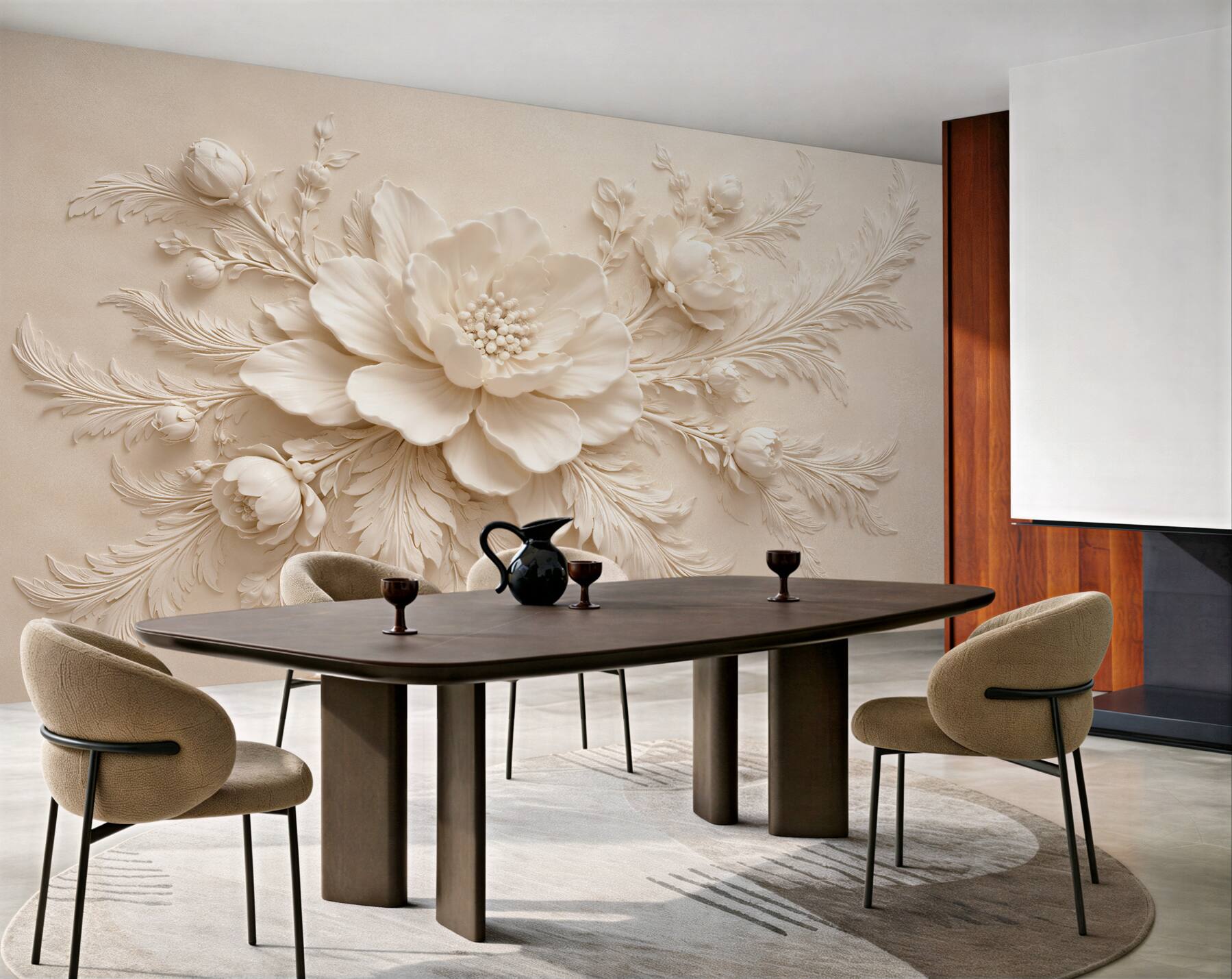 Fototapeten Reliefblume in elegantem Beige