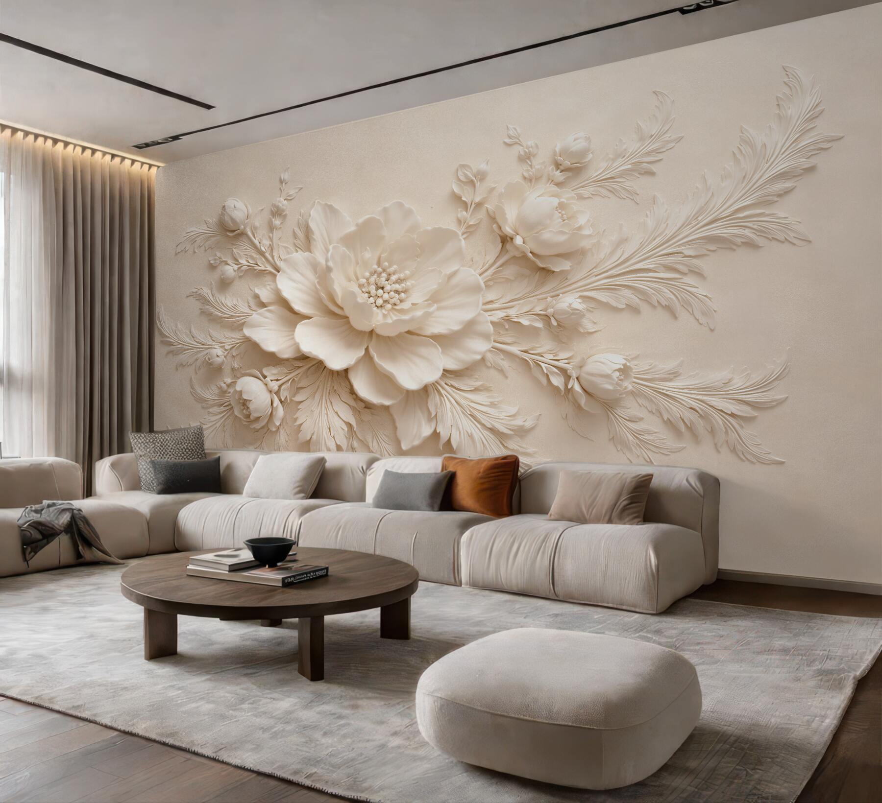 Fototapeten Reliefblume in elegantem Beige