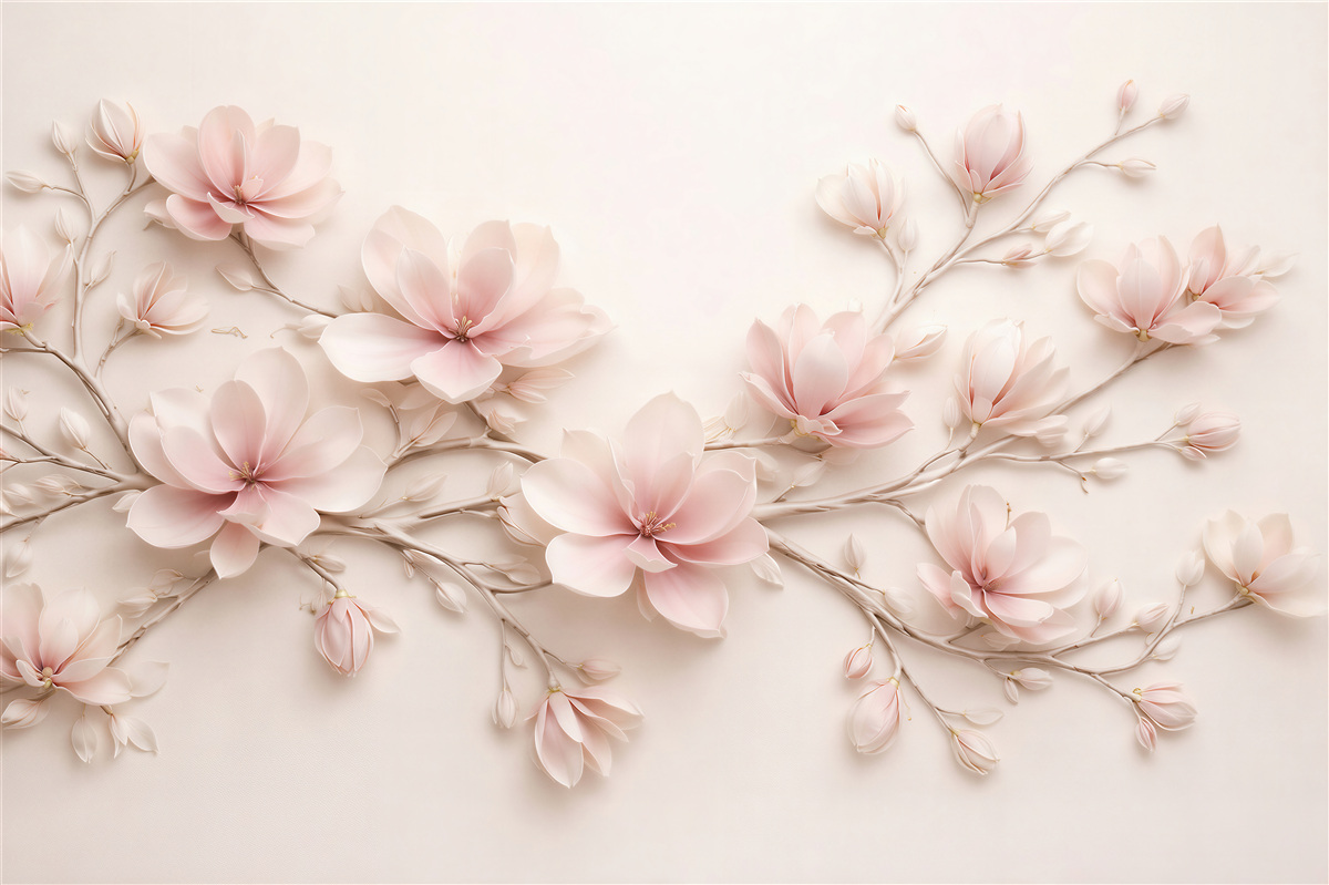 Fototapeten Pudrige Magnolie auf zarten Zweigen