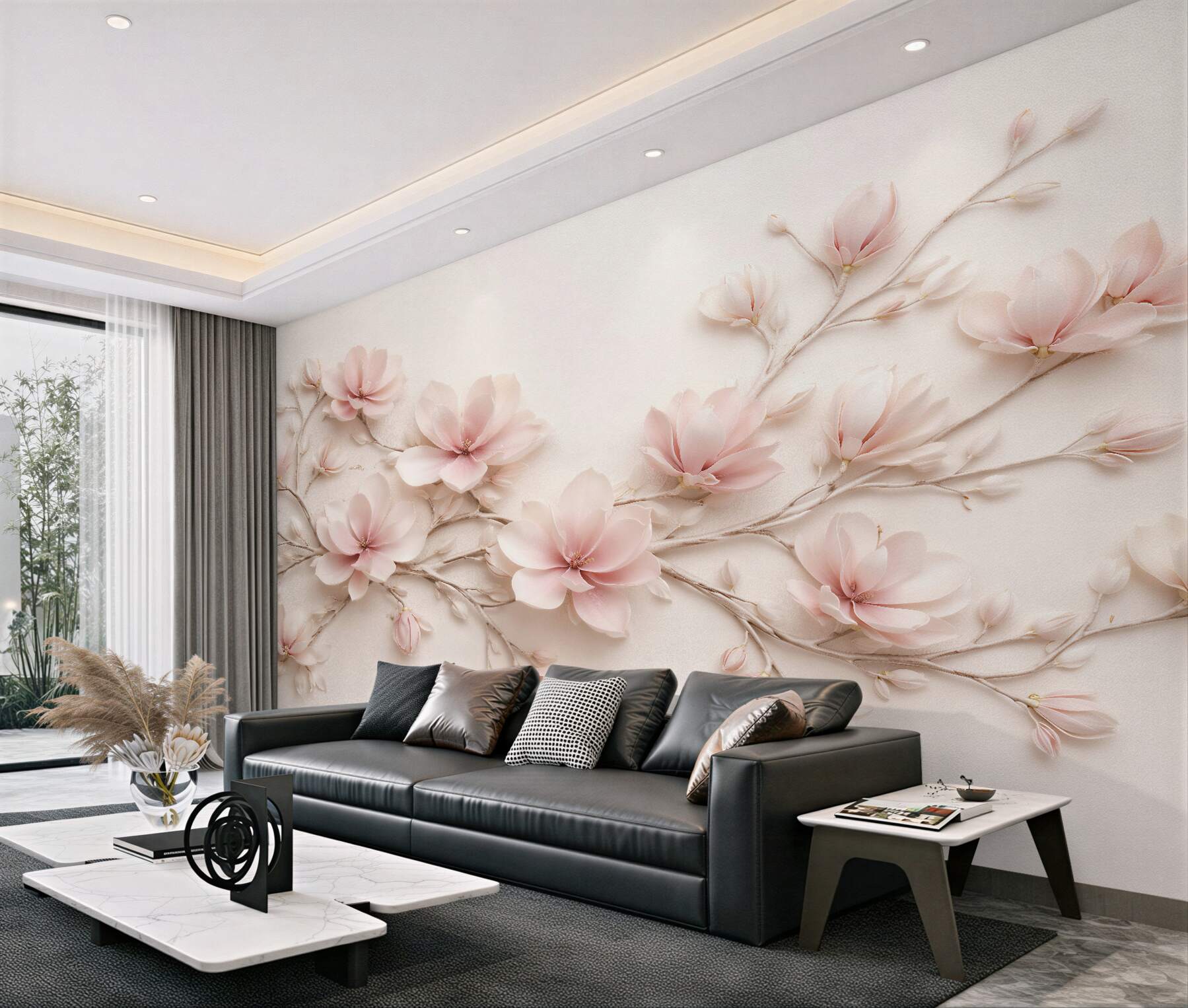 Fototapeten Pudrige Magnolie auf zarten Zweigen