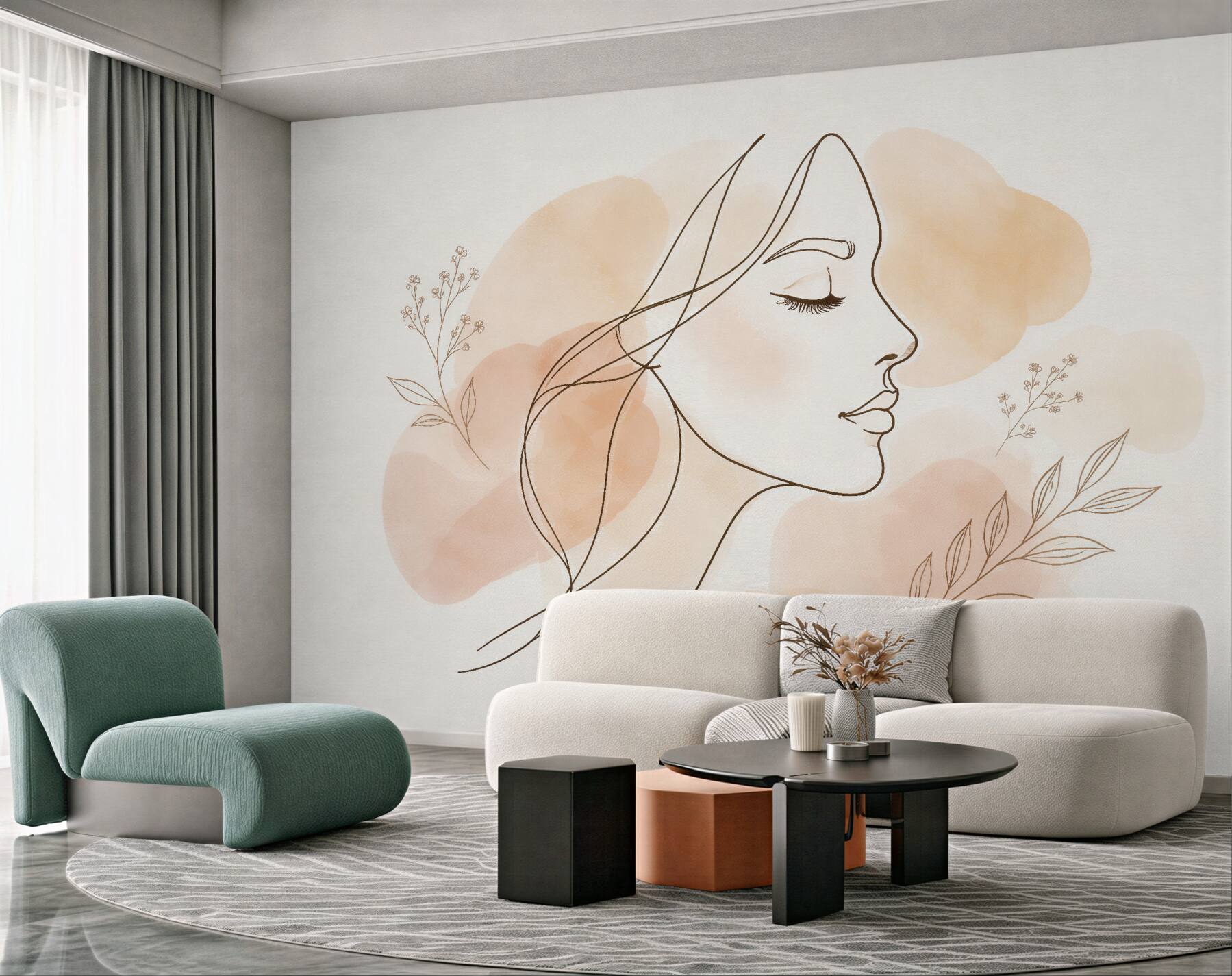 Fototapeten Subtiles Porträt einer Frau in Aquarell