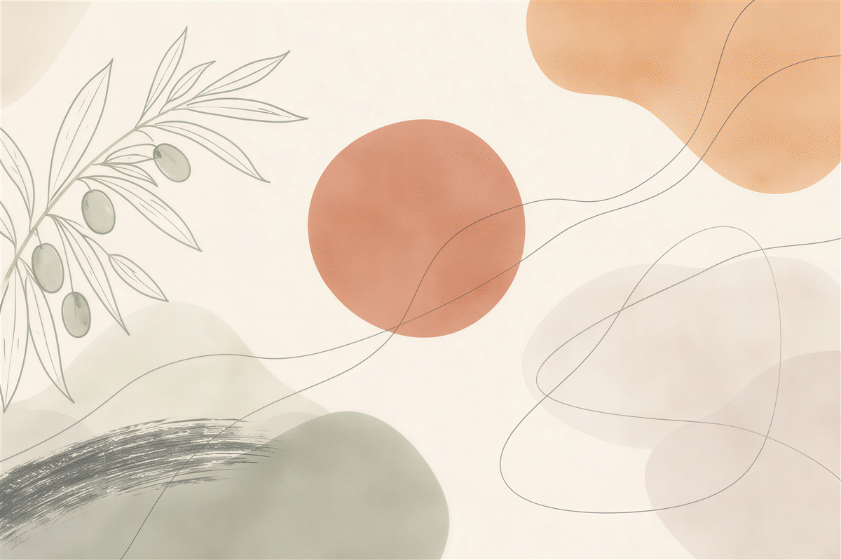 Fototapeten Minimalistische Oliven und Pastellformen
