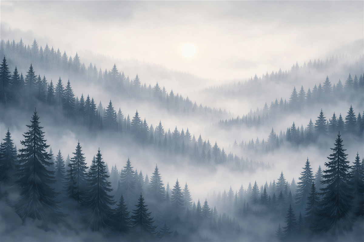 Fototapeten Waldnebel am Morgen