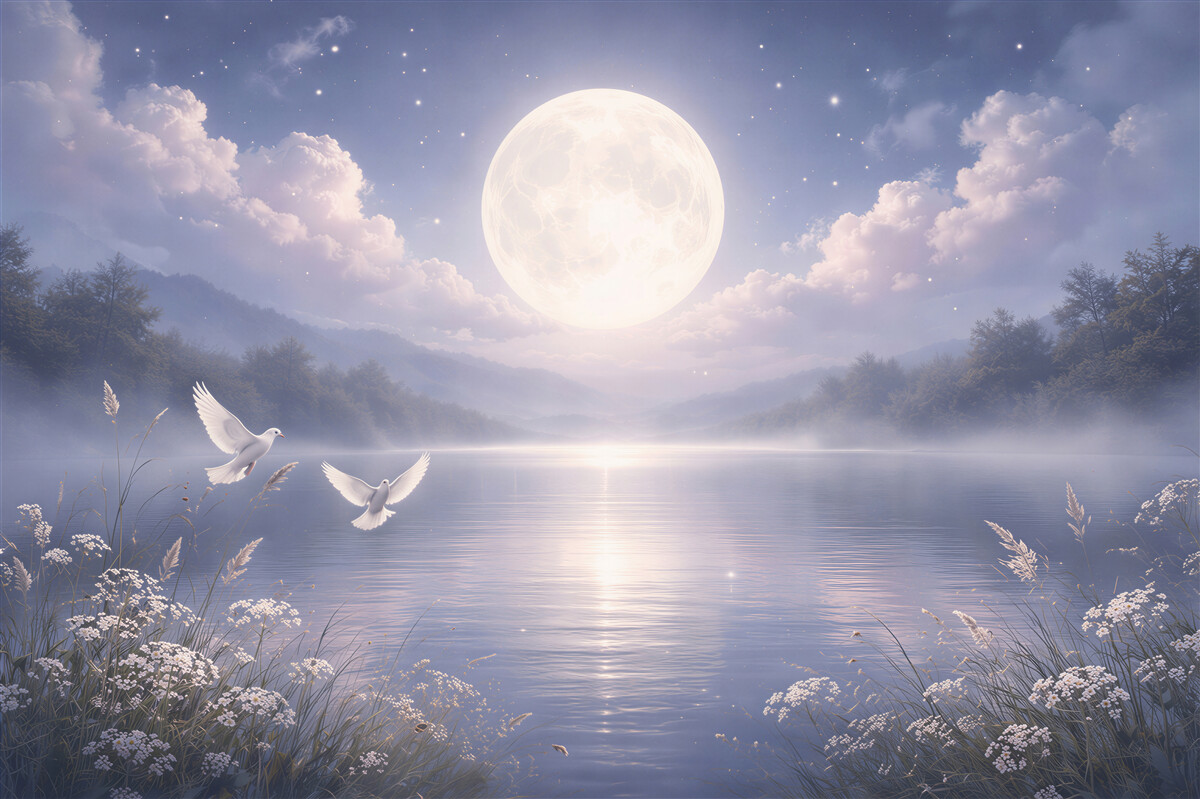 Fototapeten Magischer See unter dem Vollmond