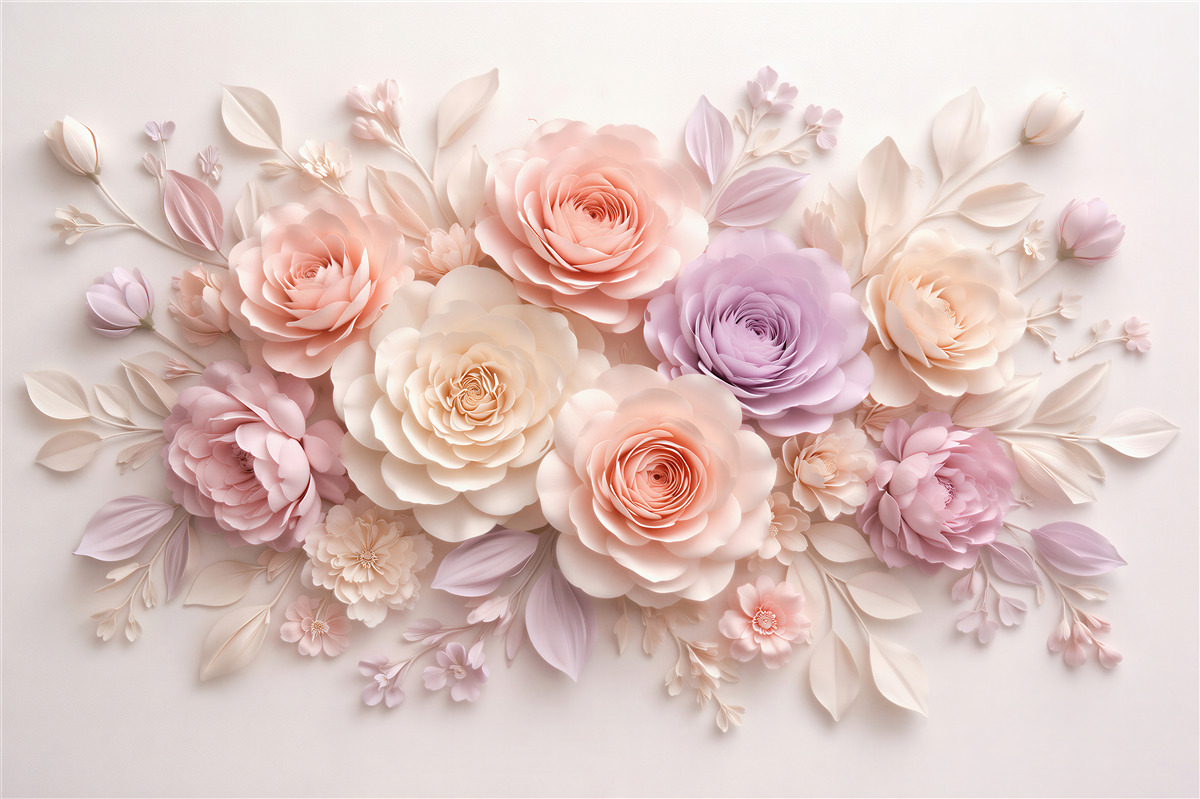Fototapeten Pastellblumen in Papieroptik 3D