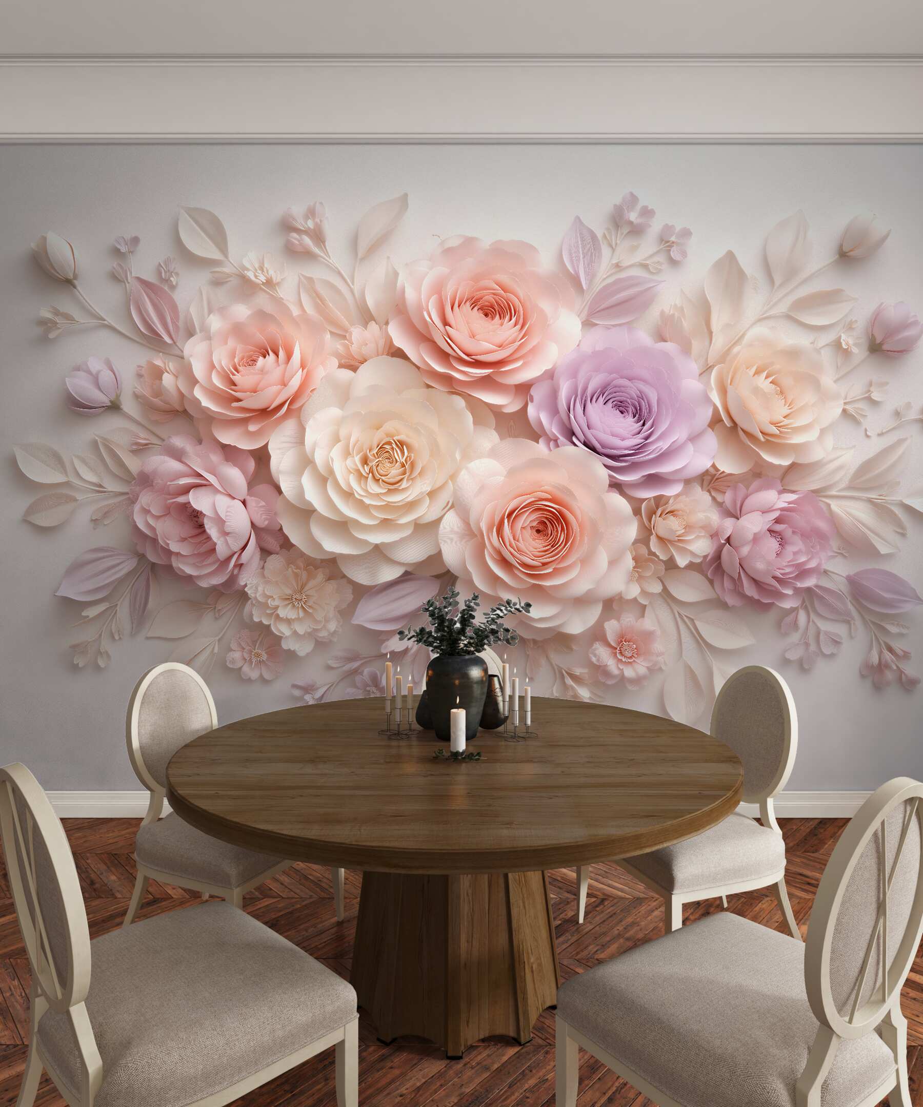 Fototapeten Pastellblumen in Papieroptik 3D