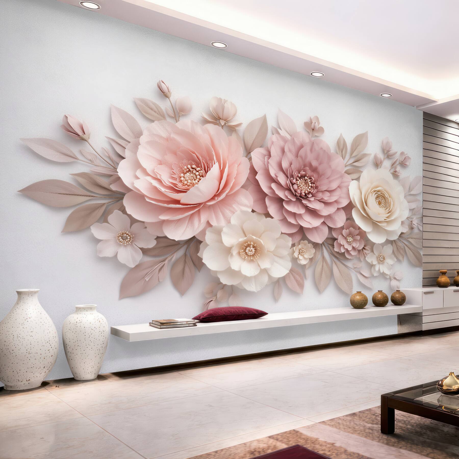 Fototapeten Puderfarbene Blumen 3D Eleganz