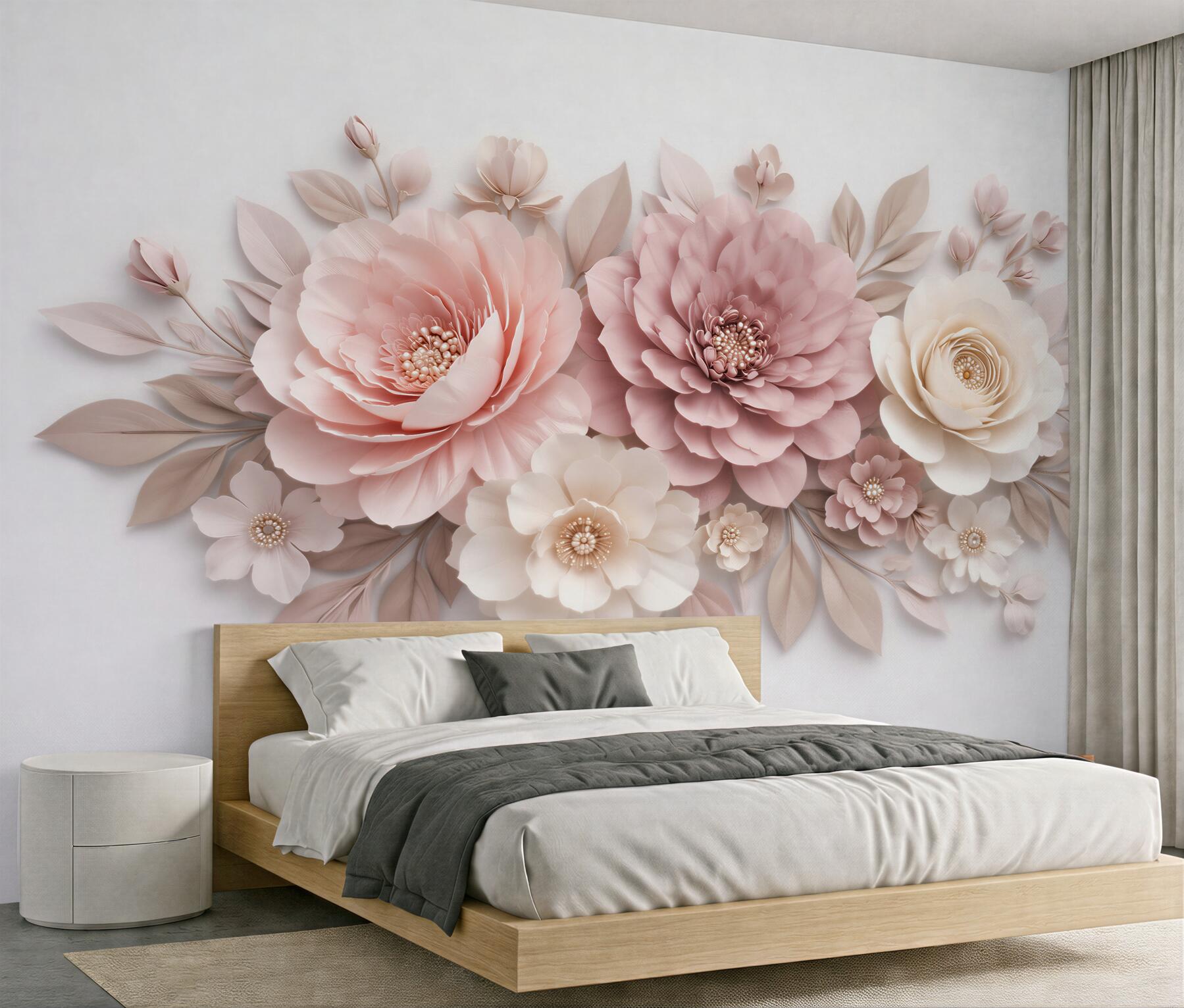 Fototapeten Puderfarbene Blumen 3D Eleganz