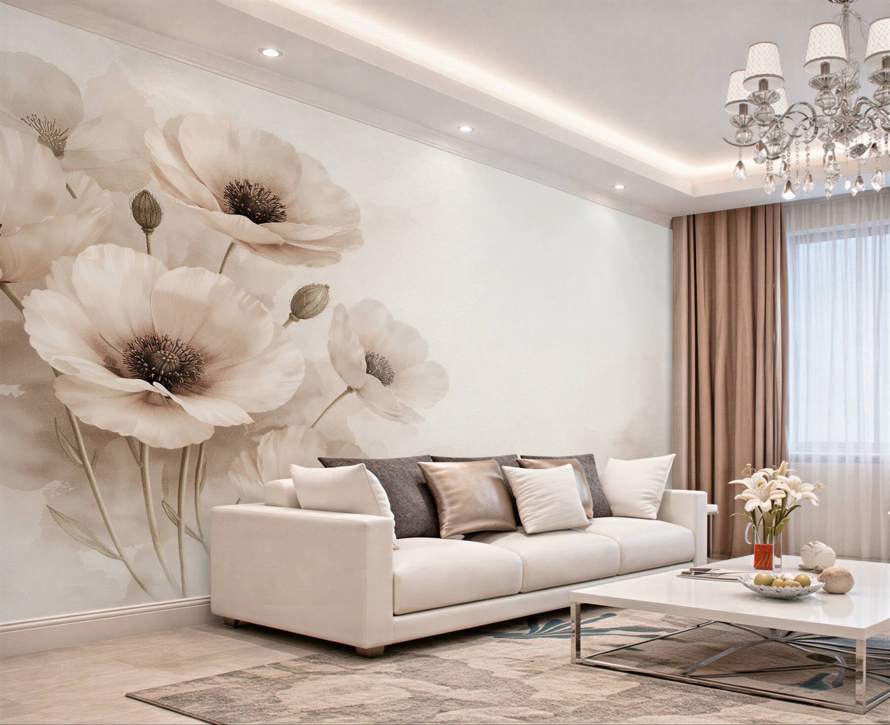 Fototapeten Beige Mohnblumen sanfter Glanz