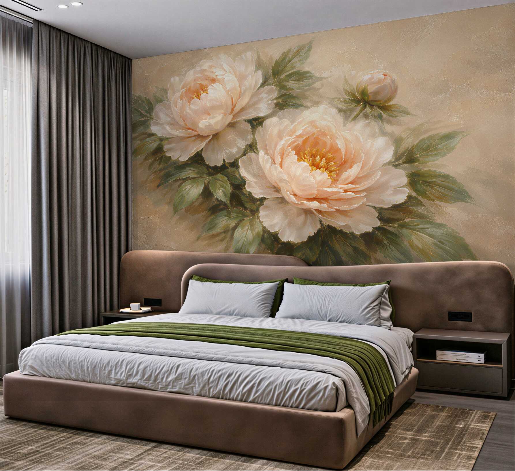 Fototapeten Cremefarbene Pfingstrosen im eleganten Stil