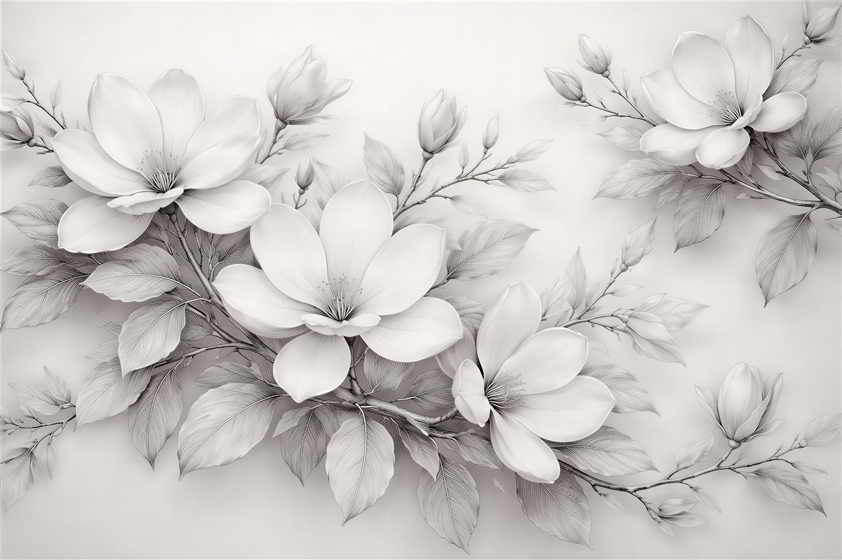 Fototapeten Zarte Magnolien in Grautönen
