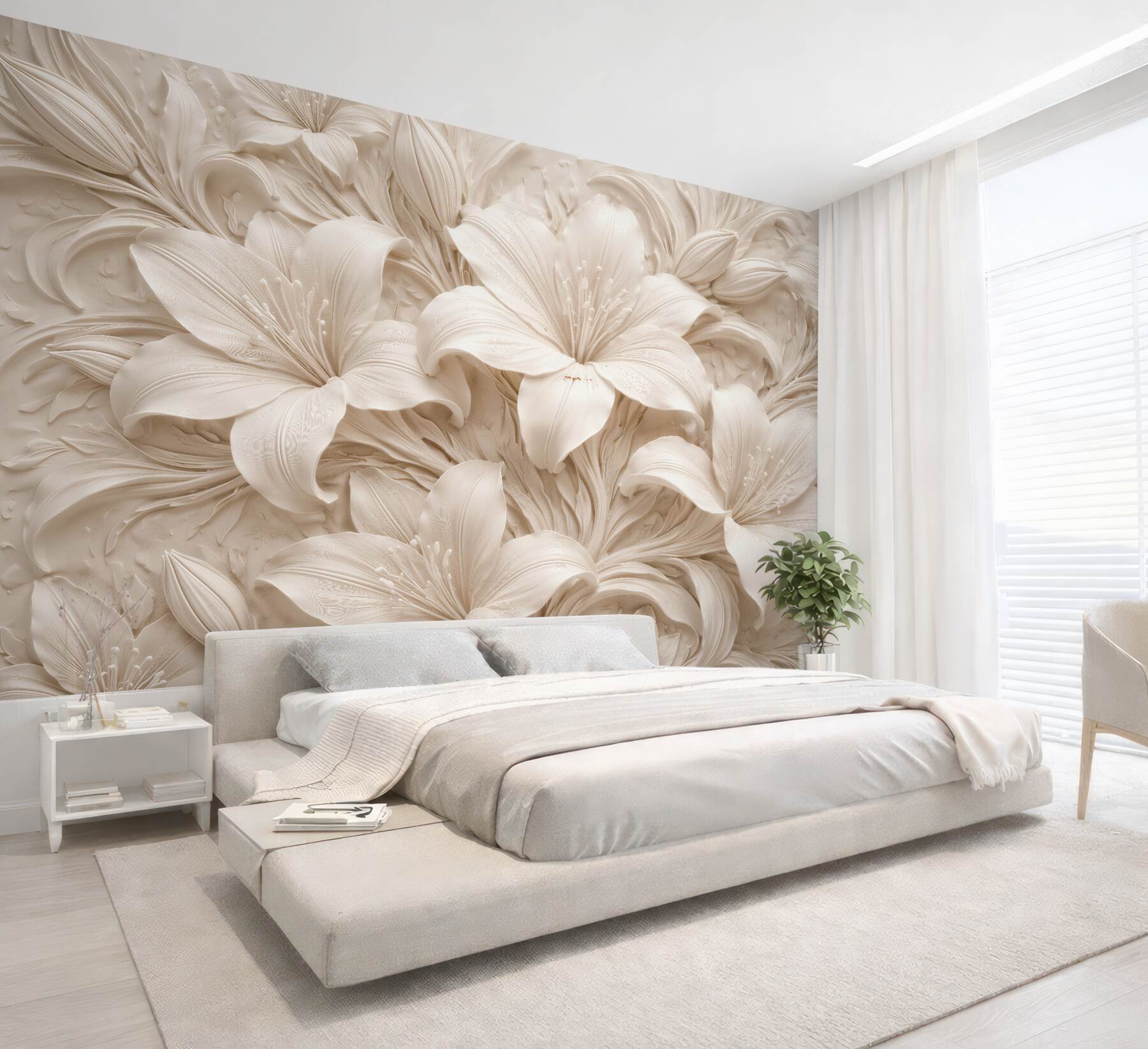 Fototapeten Gemeißelte Lilien in Creme